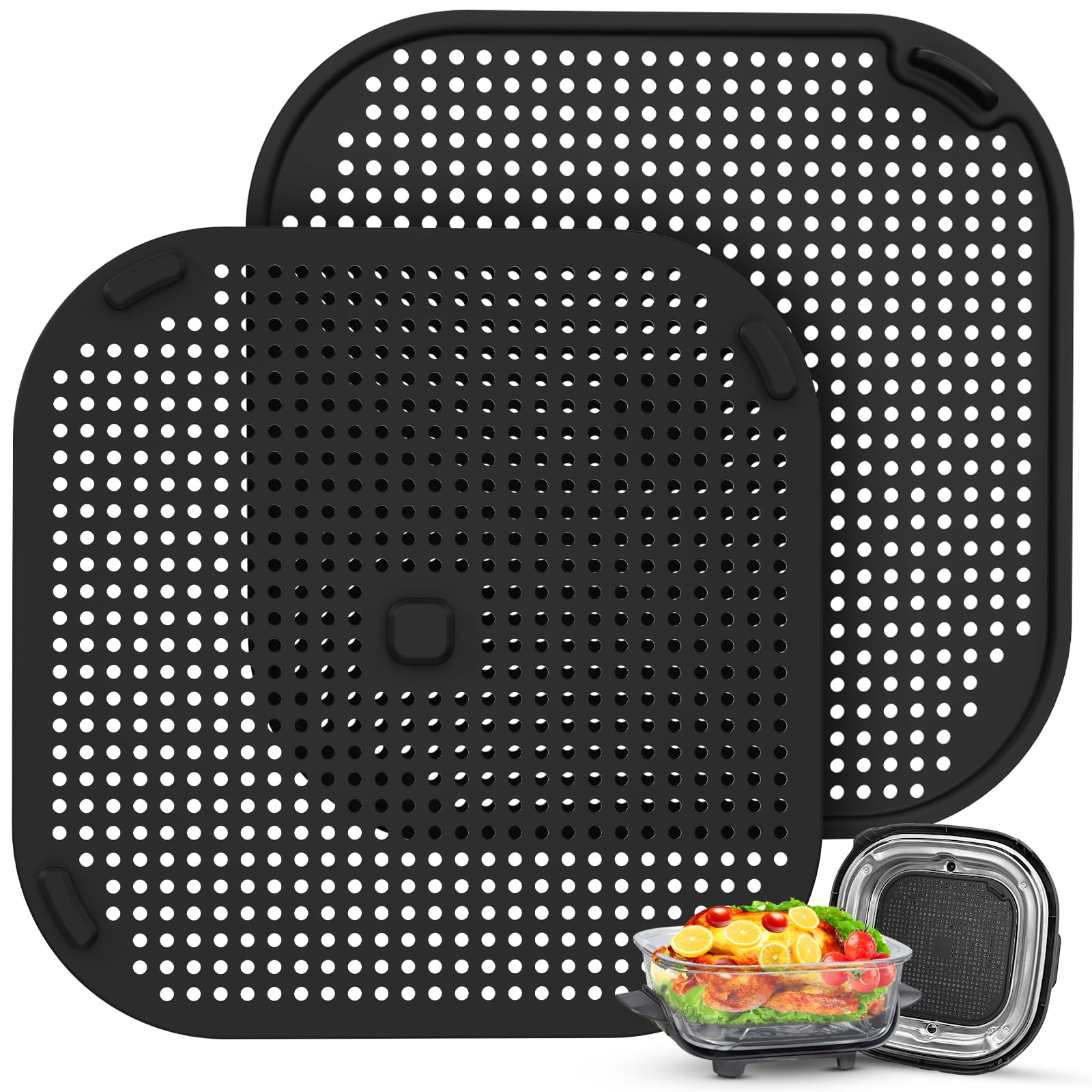 2 PCS Silicon Splatter Shield for Ninja Crispi Air Fryer Heat-Resistant Splash Guard,for Ninja Crispi Accessories,Crisp Containers,Crispy Replacement Parts Protects Kitchen from Oil– Black