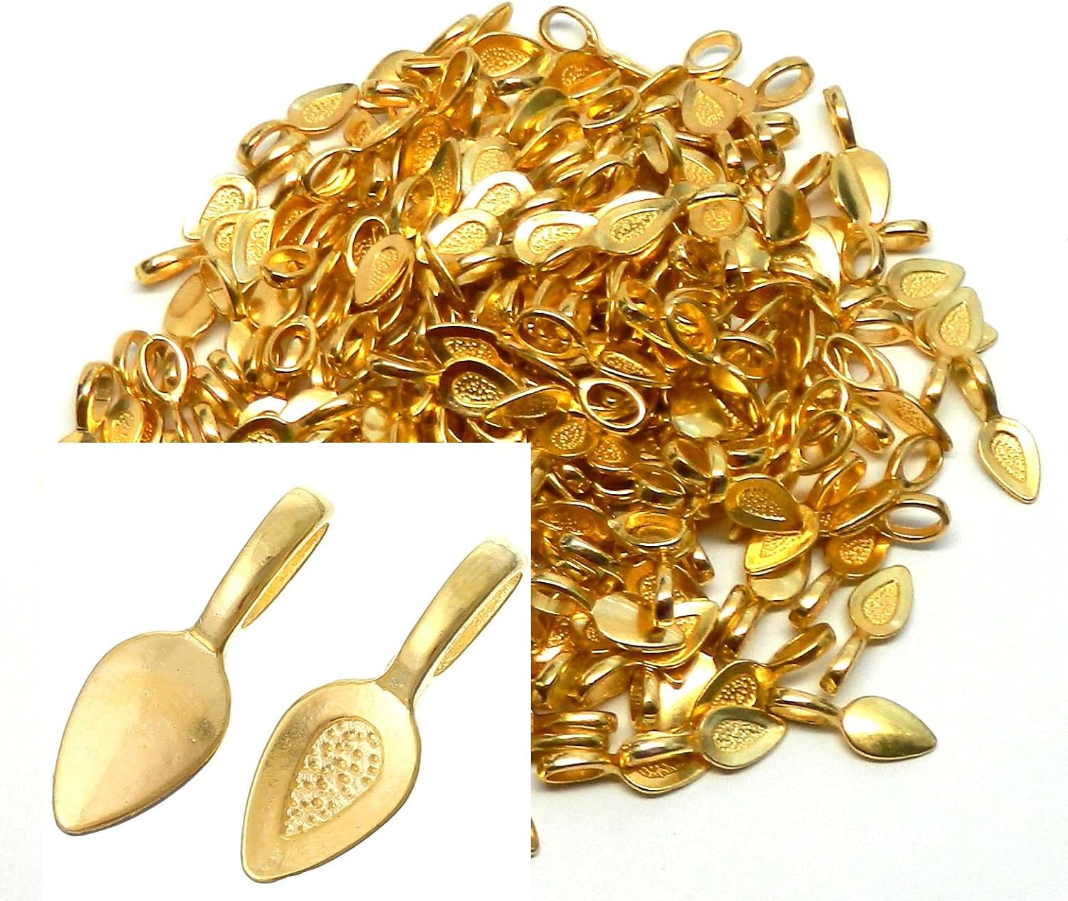 Rockin Beads Brand, 200 Glue on Bails Pendant Hanger Gold Tone Plated 21x8mm