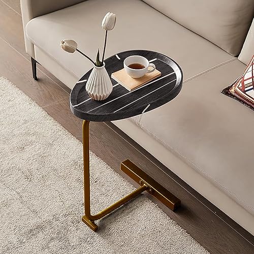 Miniatura 4 de Mesa auxiliar mesas auxiliares en forma de C bandeja de TV para sofá y cama moderna oficina portátil aperitivos mesas de centro de patas de metal