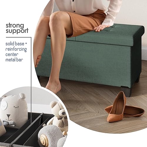 Miniatura 653 de Otomana plegable para dormitorio o sala de estar, con contenedores de almacenamiento, reposapiés para el extremo de la cama, soporta hasta 660 lb,