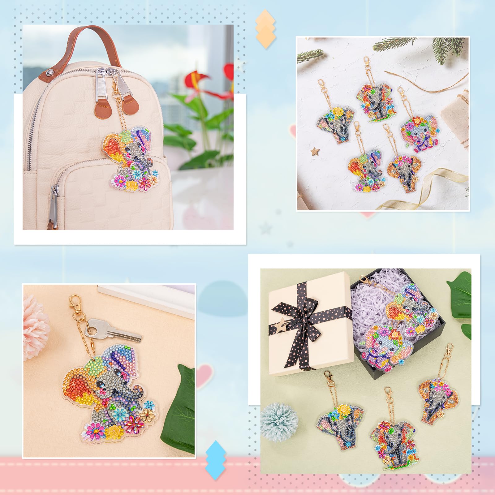 AUAUY Diamond Painting Portes-Clés, 6PCS 5D DIY Peinture Diamant Portes-Clés Pendentif, Animaux Marins Diamond Art Keychain Pendentif Pour Sac à Dos Sac à Main Décoration