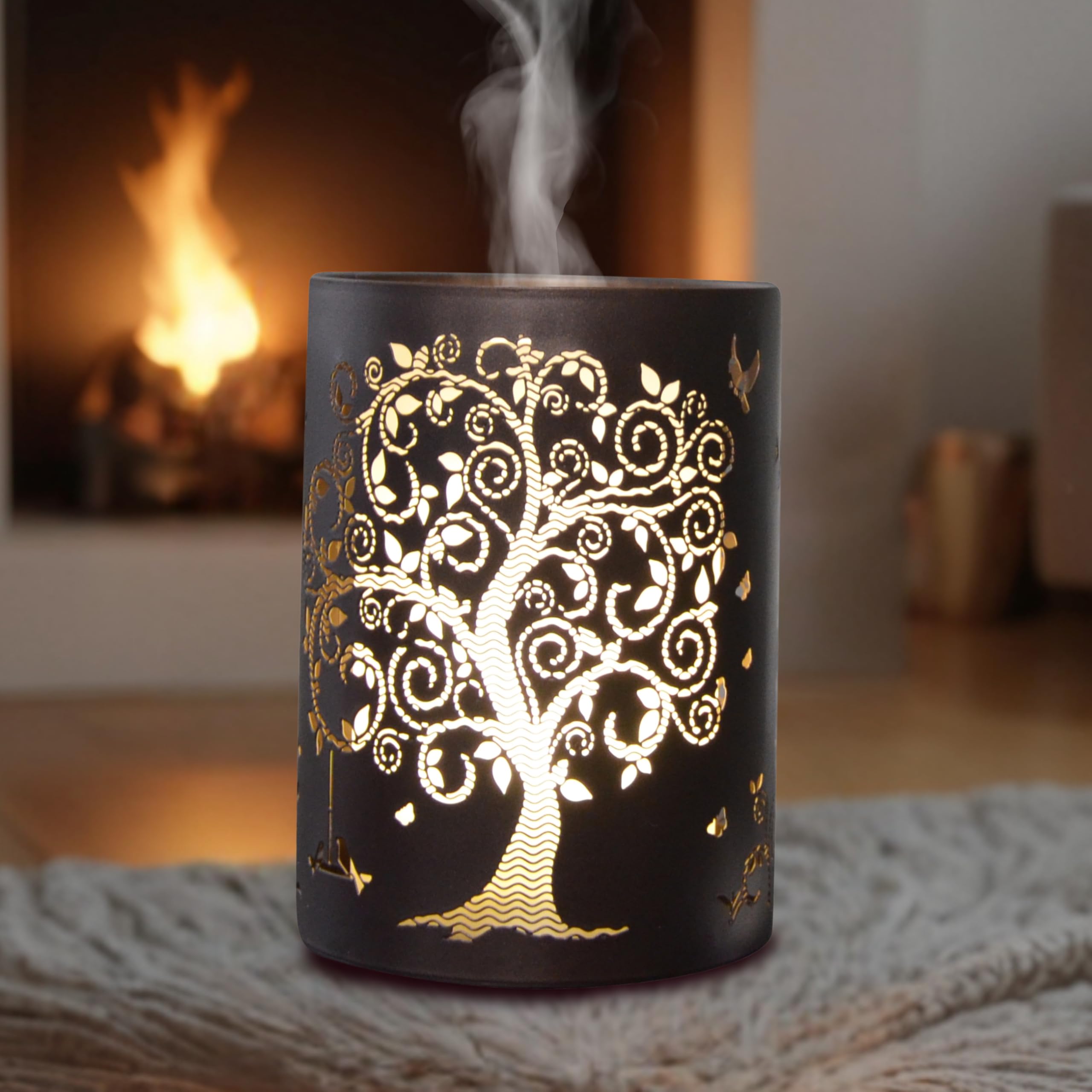 ZEN ARÔME Diffuseur d’Huile Essentielle Vita – Diffuseur Ultrasonique Aromathérapie à Froid - Diffuseur Électrique Parfum Maison avec Télécommande - Éclairage LED Effet Bougie – en Métal et Verre