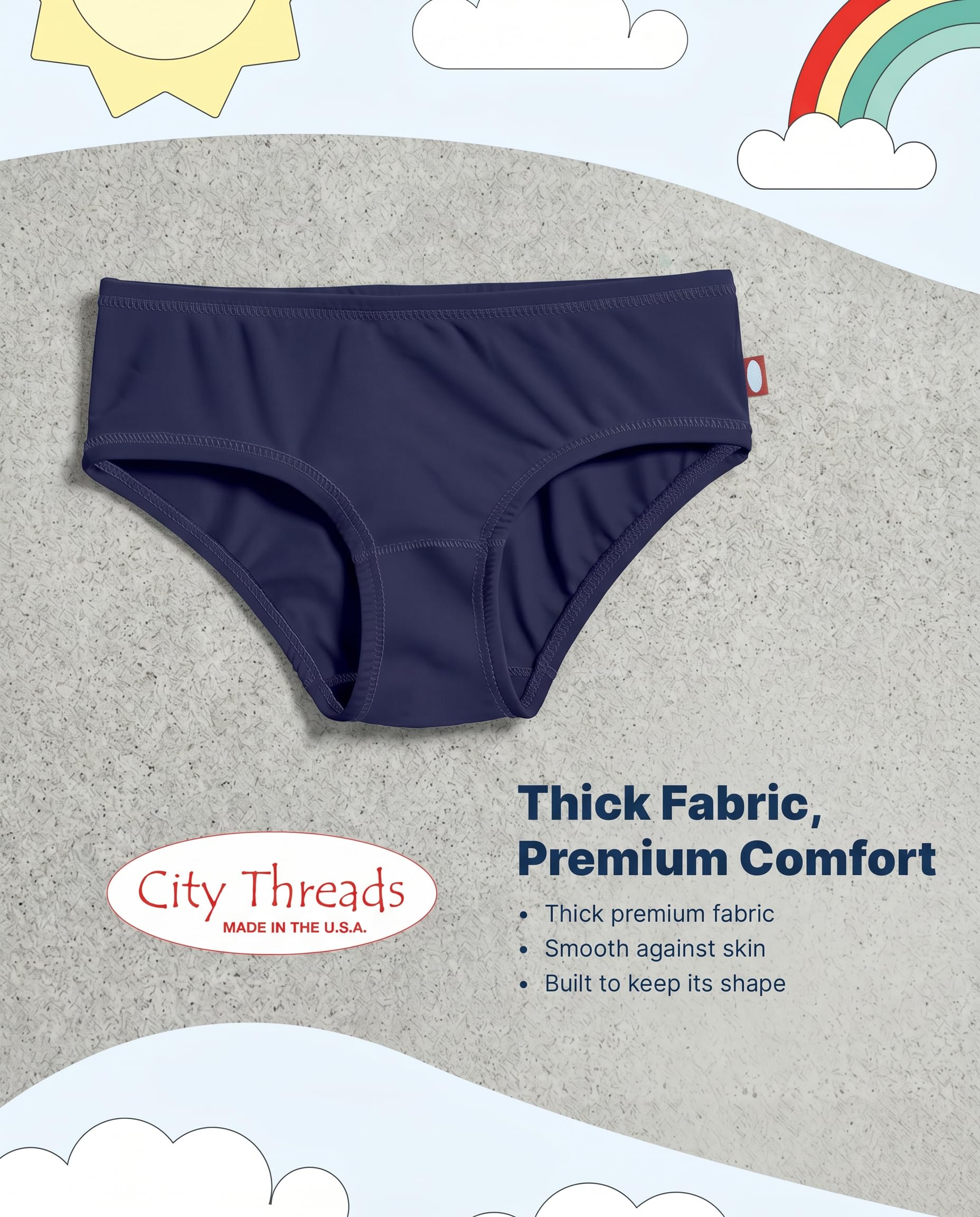City Threads Girls Swim Bikini Bottom - UPF 50+ Sun Protection, Soft, Comfortable, Durable, Made in USA - Navy with Matching Stitch, 6