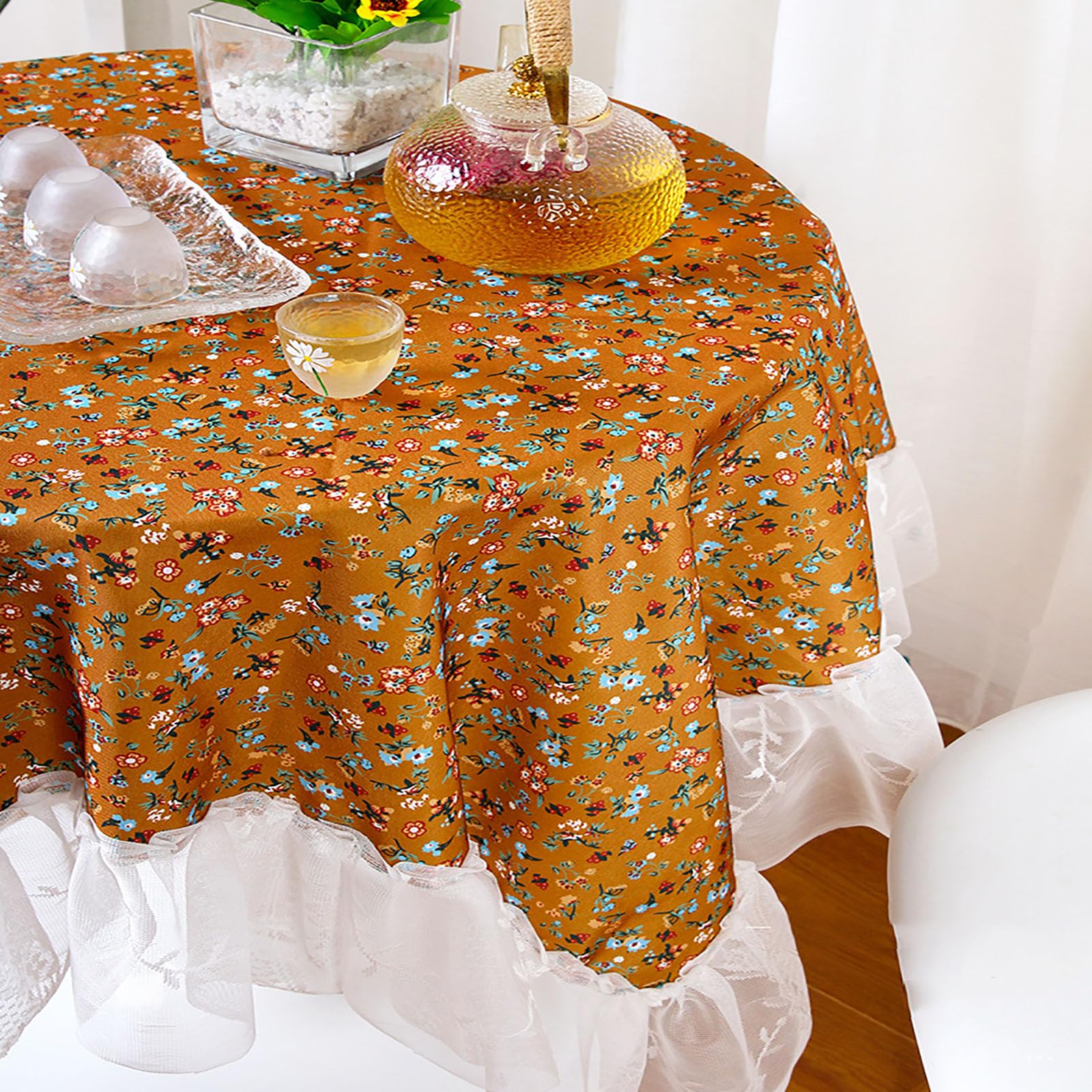 Wasserfeste Tischdecke im rustikalen Stil rund Tischtuch Tafeldecke ölabweisend für Küche und Esszimmer