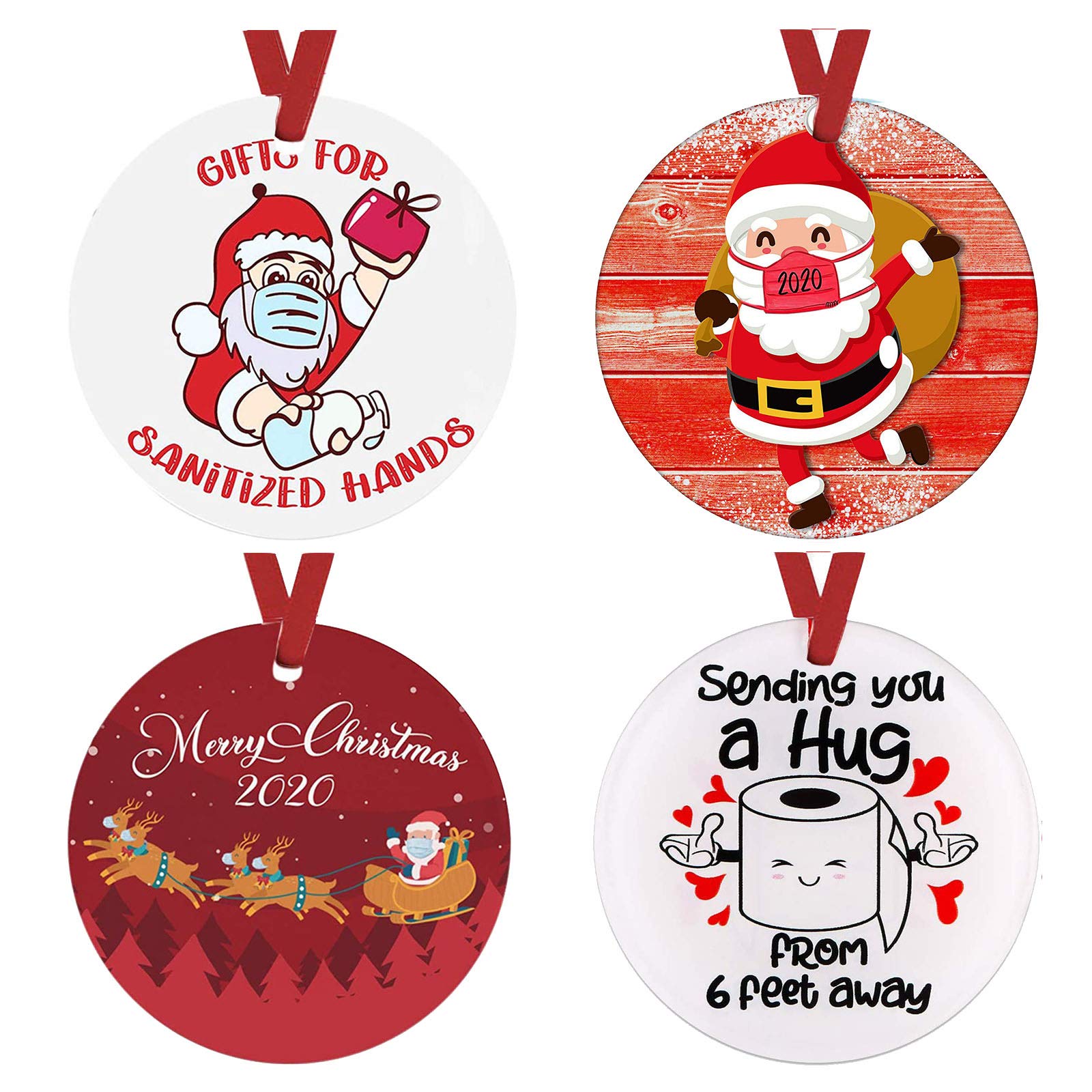 Ananko 2020 Christmas Tree Ornament, Lovely Christmas Tree Decoration with Various Epidemic-Related Elements, 3 inch Circle Christmas Ornaments, for Friends and Family, 4Pcs