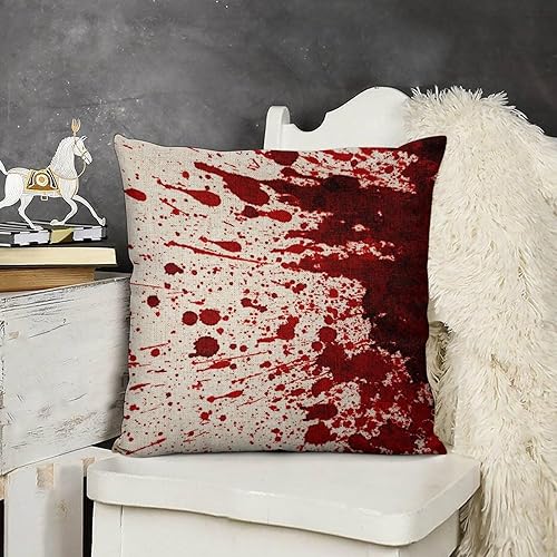 Miniatura 8 de Juego de 2 fundas de almohada de lino con salpicaduras de sangre seca de 18 x 18 pulgadas, juego de 2 fundas de almohada decorativas cuadradas para