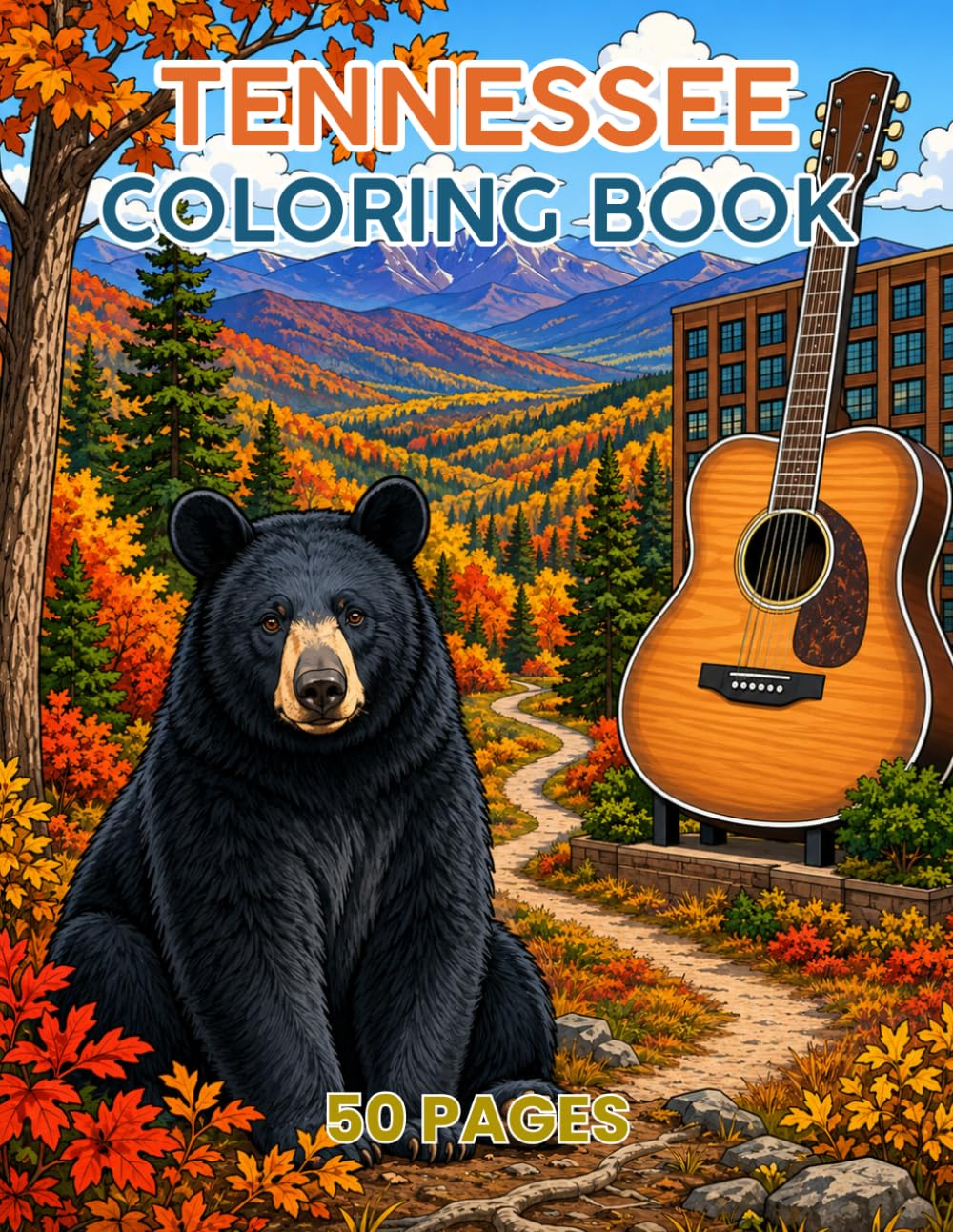 Tennessee Coloring Book 50 Pages Single Sided: Landscapes, Landmarks, Sceneries