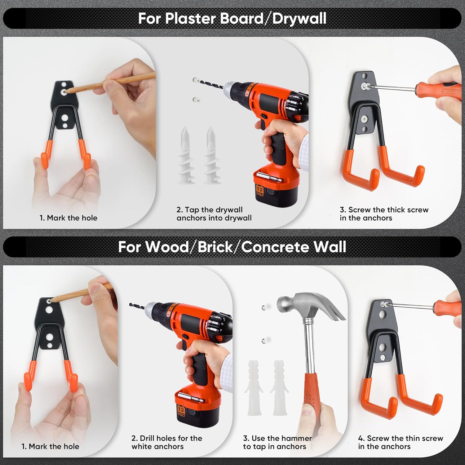 Nacial 18 Pack Garage Hooks Heavy Duty, Utility Steel Garage Storage Hook with 2 Storage Straps, Utility Garage Wall Mount Hooks for Hanging Bike, Ladder and Garden Tools, Perfect for Father Day Gifts - Image 6