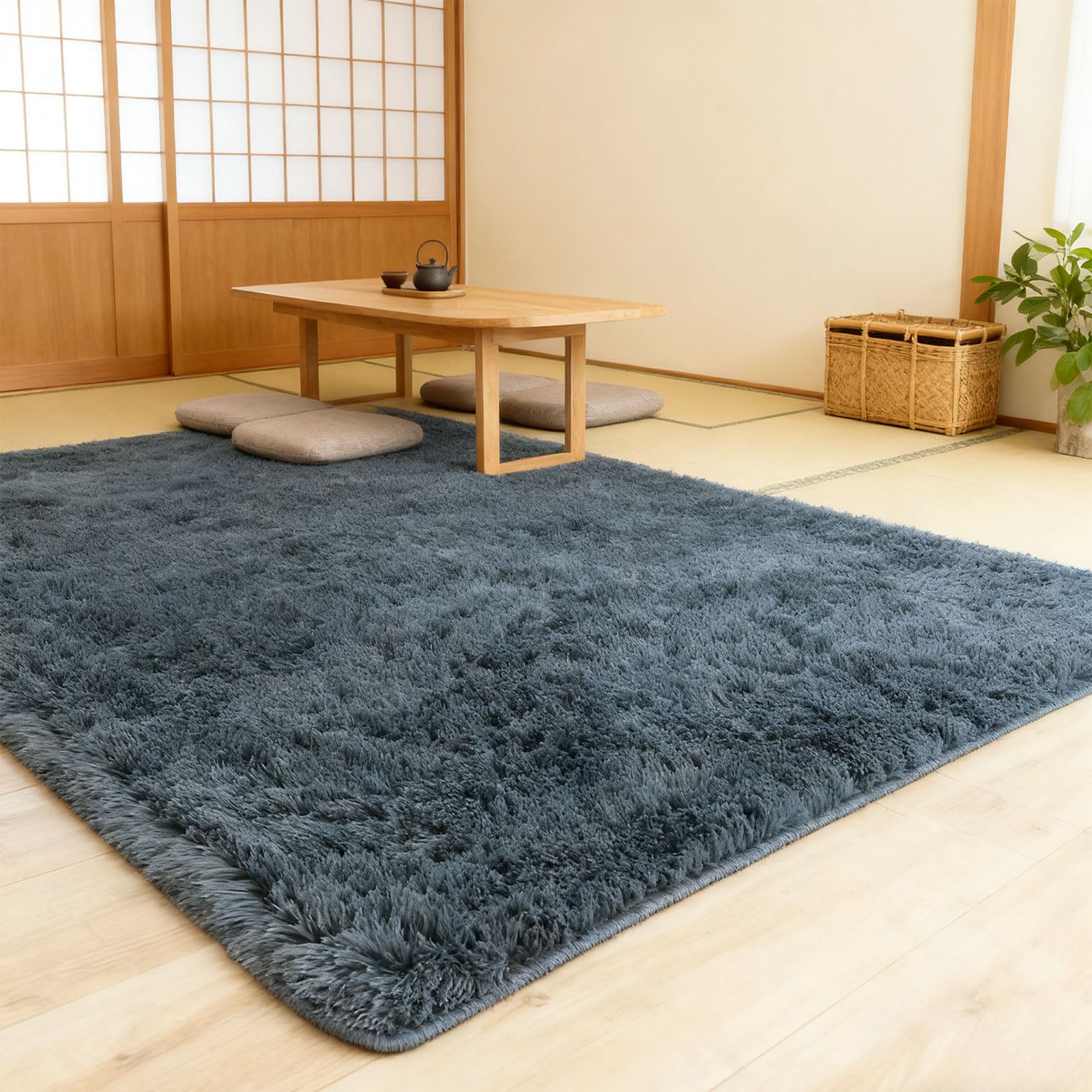 Tapis Moderne Doux Salon à Poils Longs Gris Haute Qualité