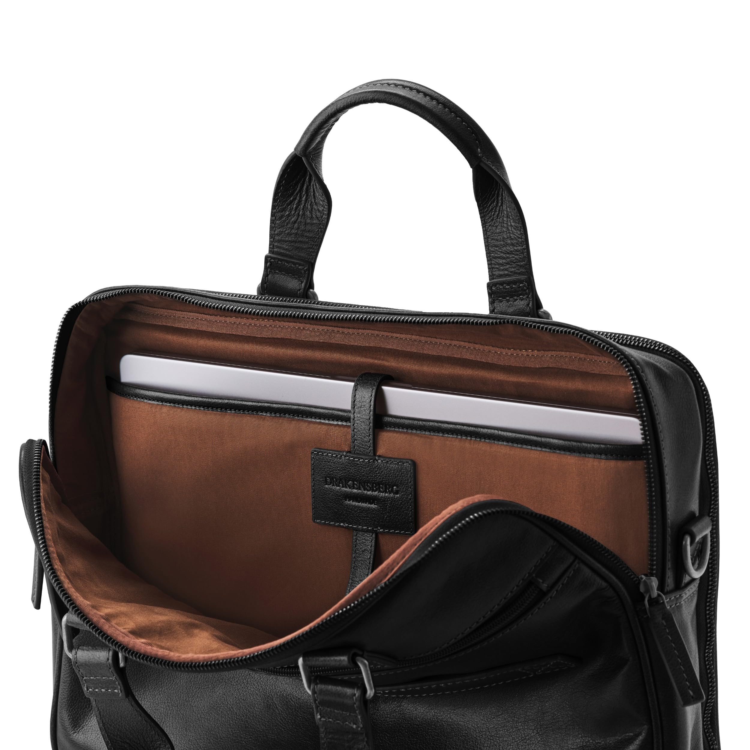 DRAKENSBERG Aurelio Porte-documents en cuir pour homme, 2 compartiments principaux, sacoche luxueuse pour ordinateur portable 16" pour le bureau, le travail, les voyages, 11 l, Noir , L