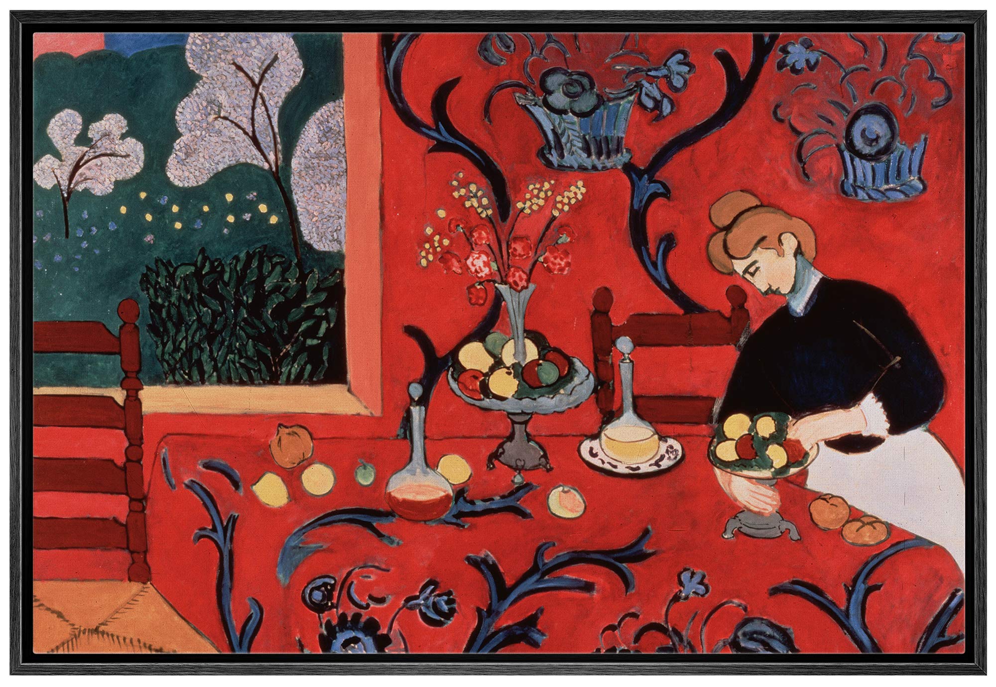 NWT Framed Canvas Print Wall Art Woman with Floral Kitchen Fruit Bowl Cultural Historic Illustrations Fine Art Traditional