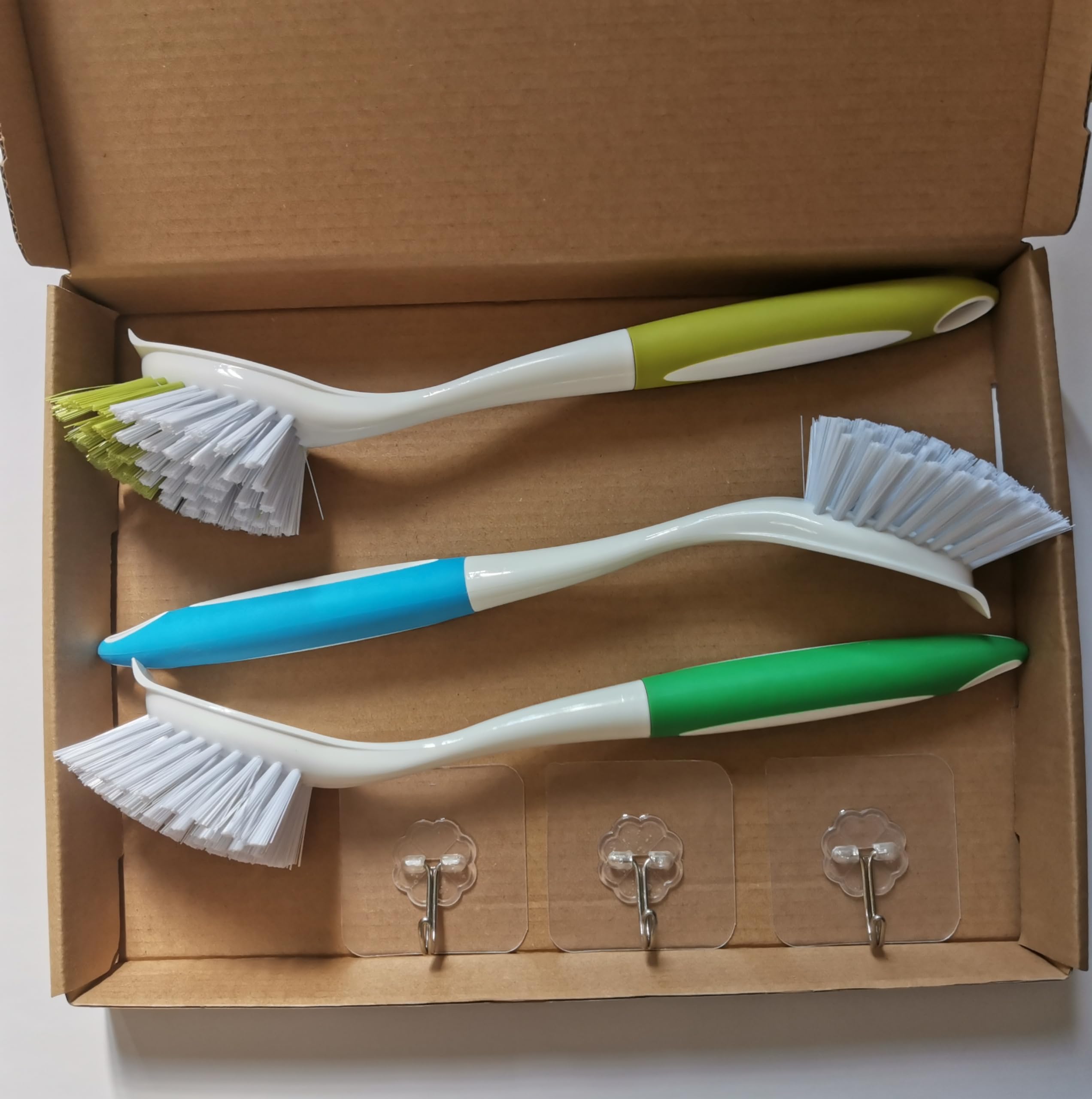 Cepillo Fregar Platos 3 Piezas con Cerdas de Nylon Resistente, Mango Antideslizante para Cocina
