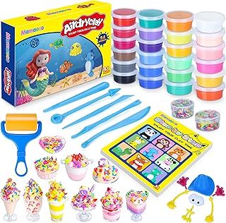 Air Dry Clay 24 Colors Modeling Clay for kids with 6 Clay Tools & 80 Pages Details Project Booklet Soft & Ultra Light Air Dry Clay Kits Best Gift for Kids Boys Girls 3 4 5 6 7 8 9 10+ Years Old