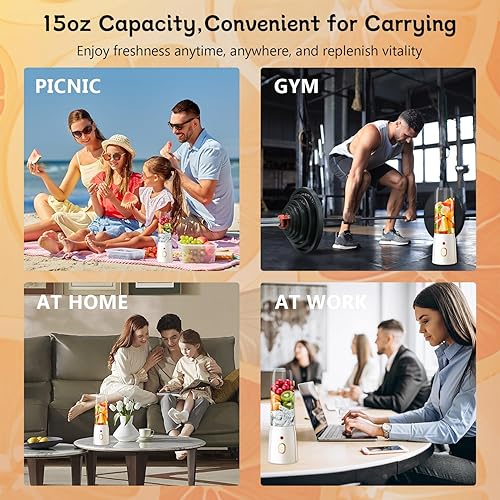 Miniatura 8 de Licuadora de tamaño personal para batidos y licuados - Mezclador portátil recargable de 15.6 onzas con 10 cuchillas, 2 tazas para jugos de fruta