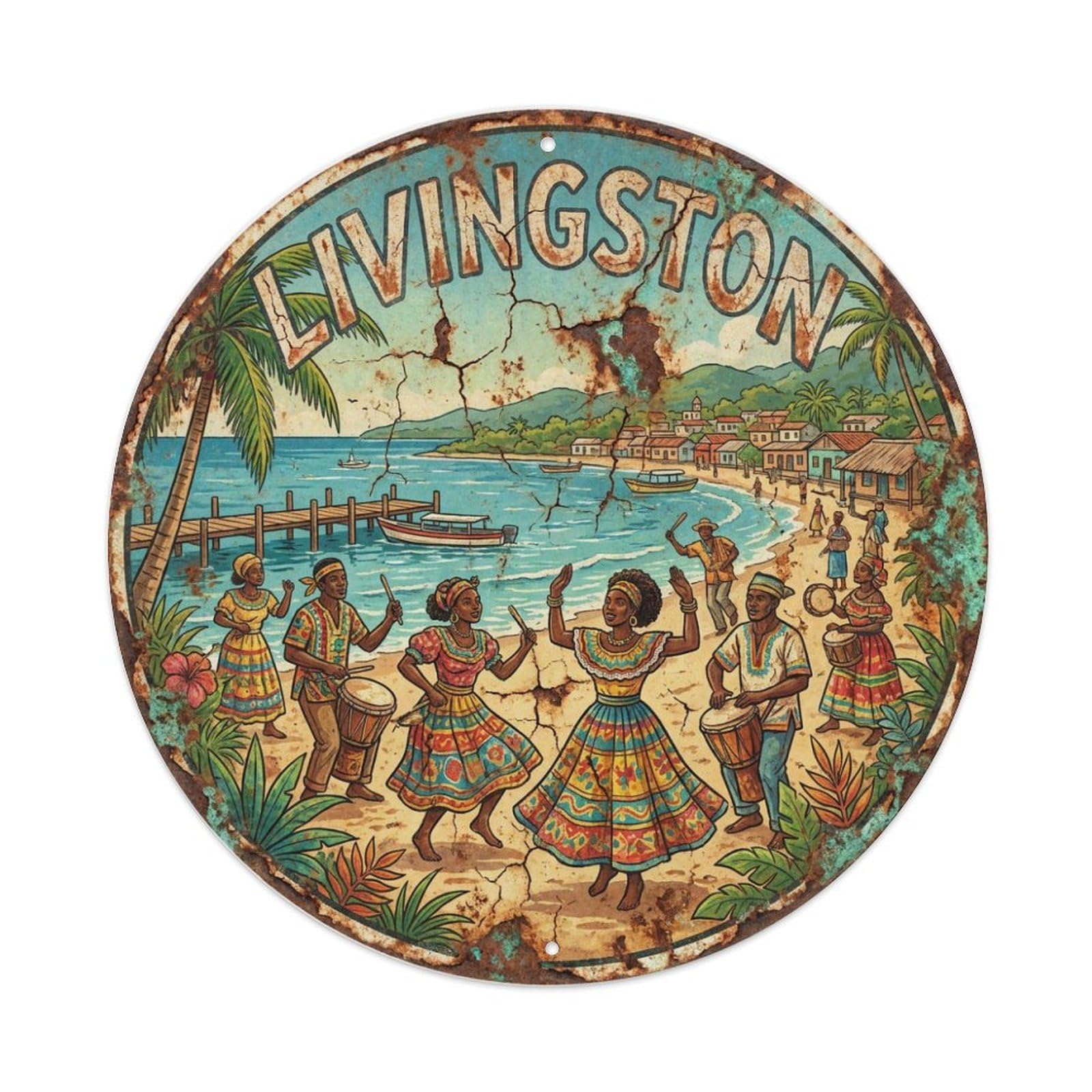 Guatemala Travel Vintage Livingston Metal Tin Sign