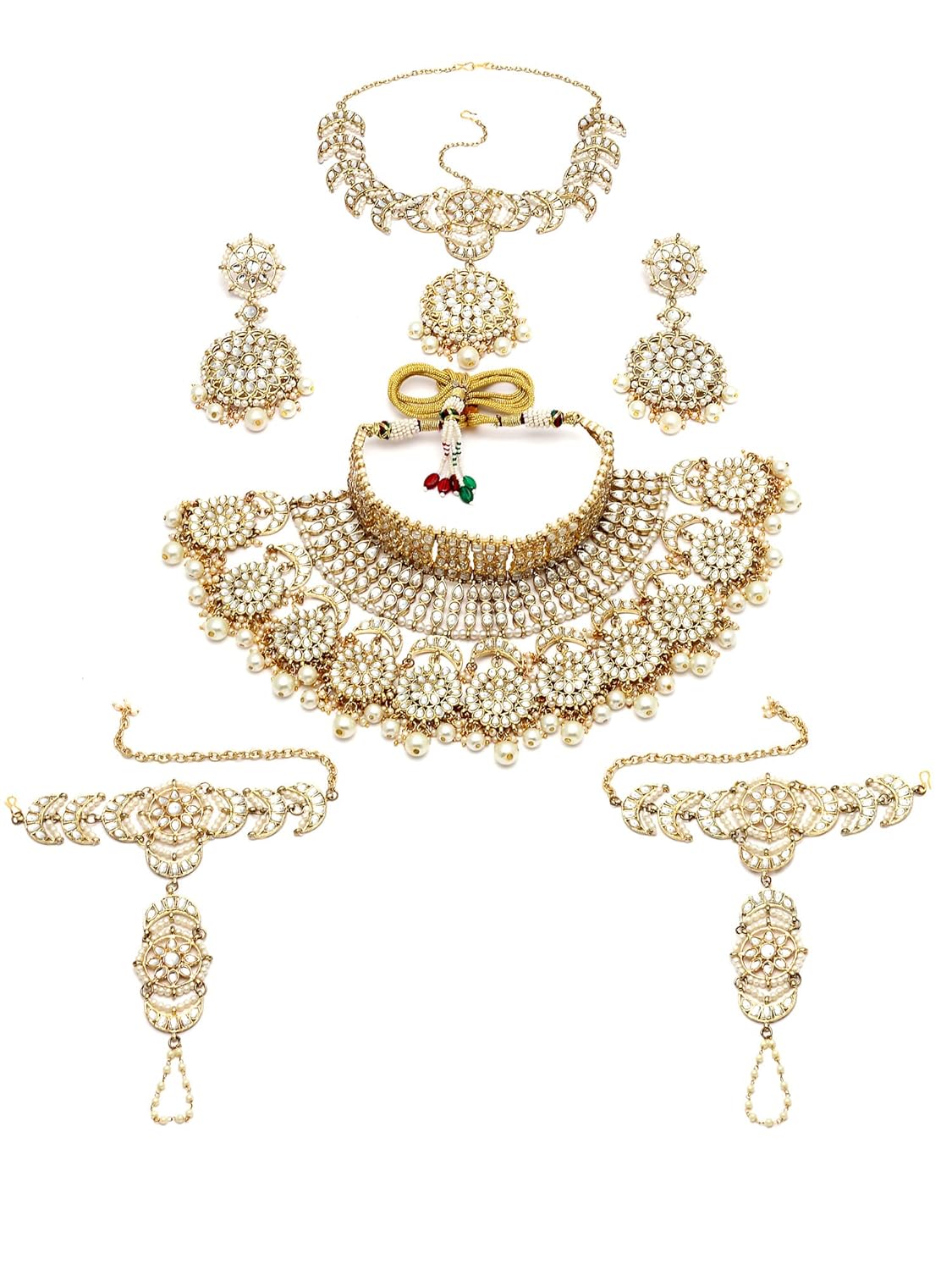 Karatcart Gold Plated Pearl Kundan Bridal Choker Necklace Set for Women Karatcart Gold Plated Pearl Kundan Bridal Choker Necklace Set for Women