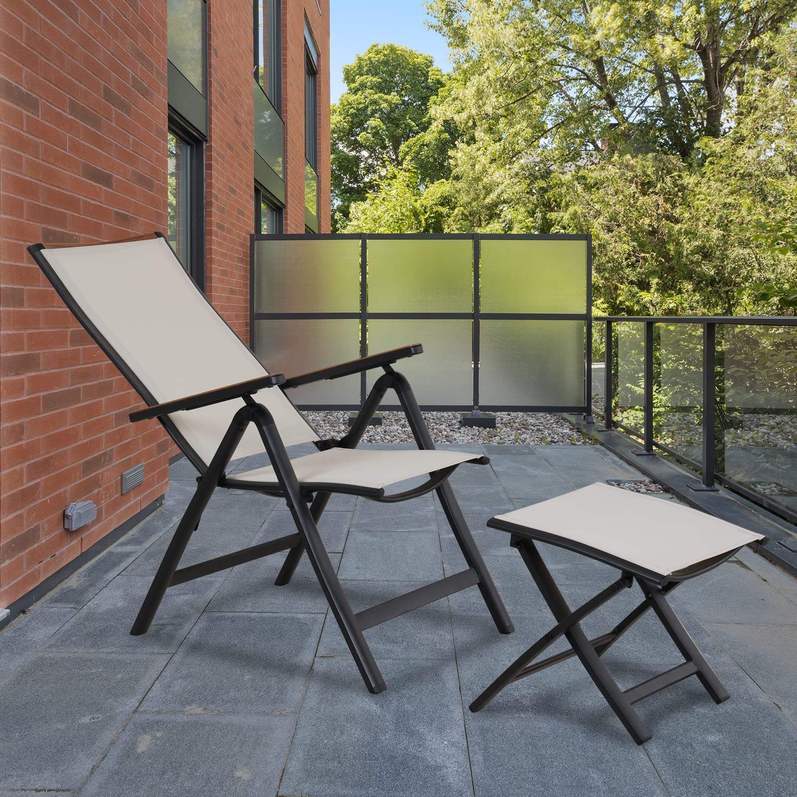 Grand patio Taburete Plegable de Aluminio, Compacta Taburete Plegable Jardín, Standalone Footrest para Pesca, Picnic, Viajes, Senderismo 40x41x45 cm(Beige)