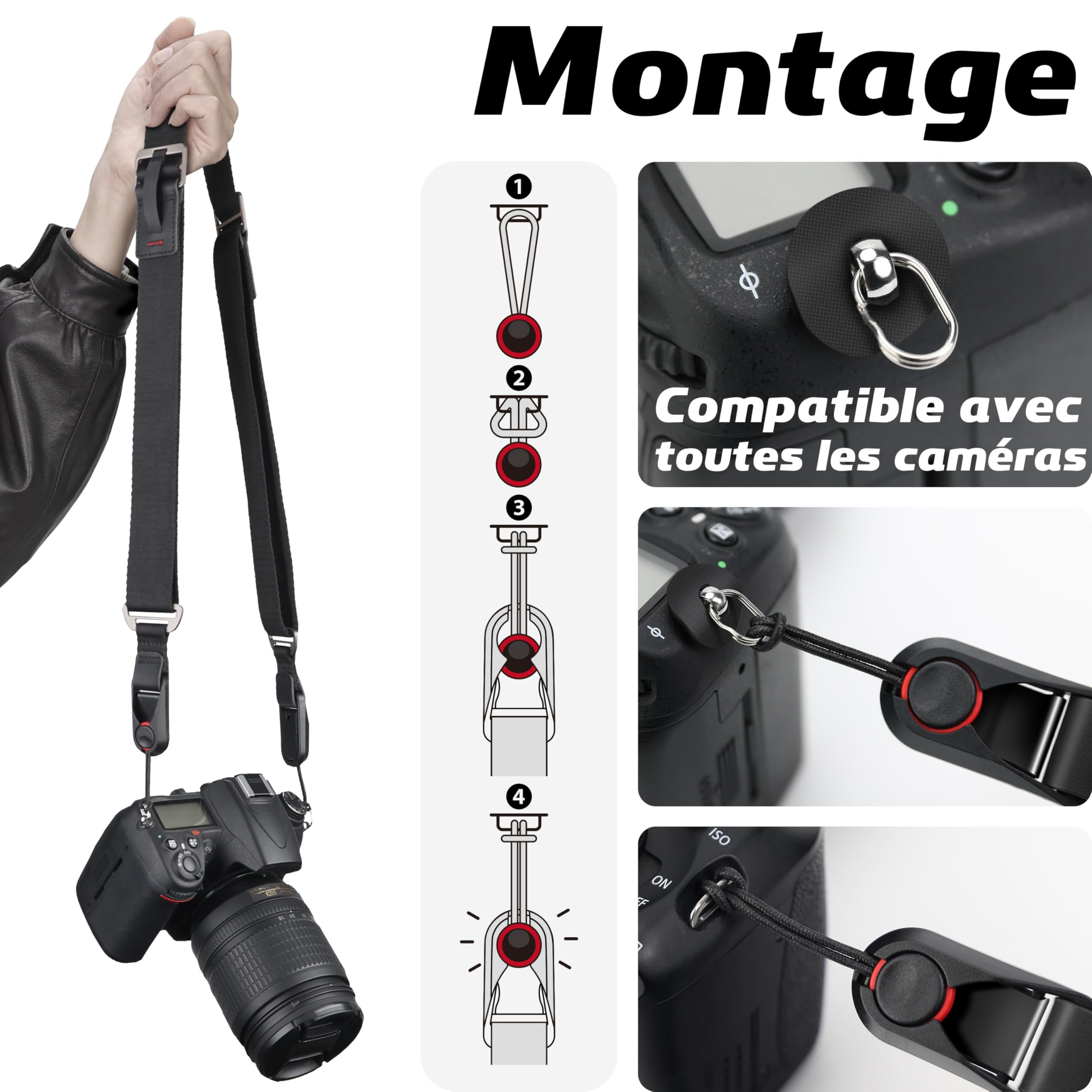 Sunya Sangle pour Appareil Photo équipée d'une boucle de libération rapide. Sangle en Corde Nylon Compatible avec Appareils Photo DSLR ou Mirrorless,avec une capacité de charge de 90KG