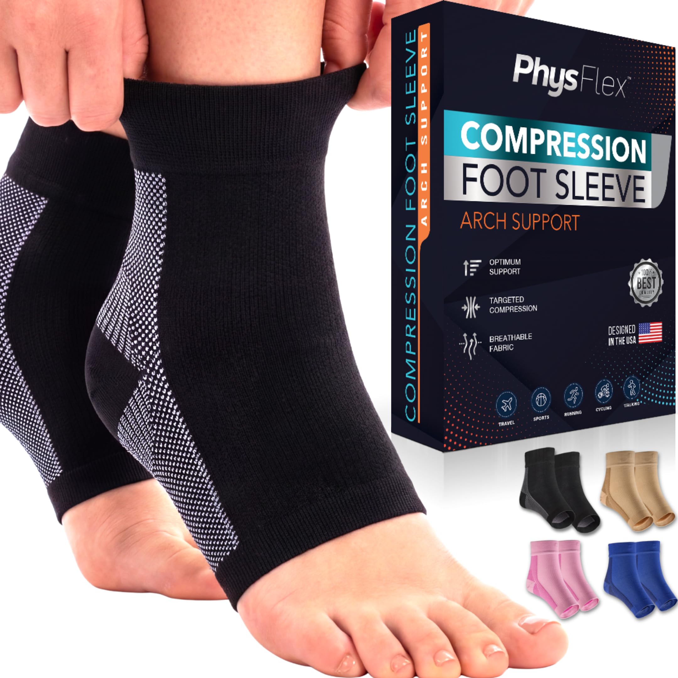 Compression Socks 20-30mmHg for Plantar Fasciitis, Achilles Tendonitis Relief - Ankle Compression Sleeve for Heel Spurs, Foot Swelling & Fatigue - Arch Support Brace for Everyday Use (1 Pair)