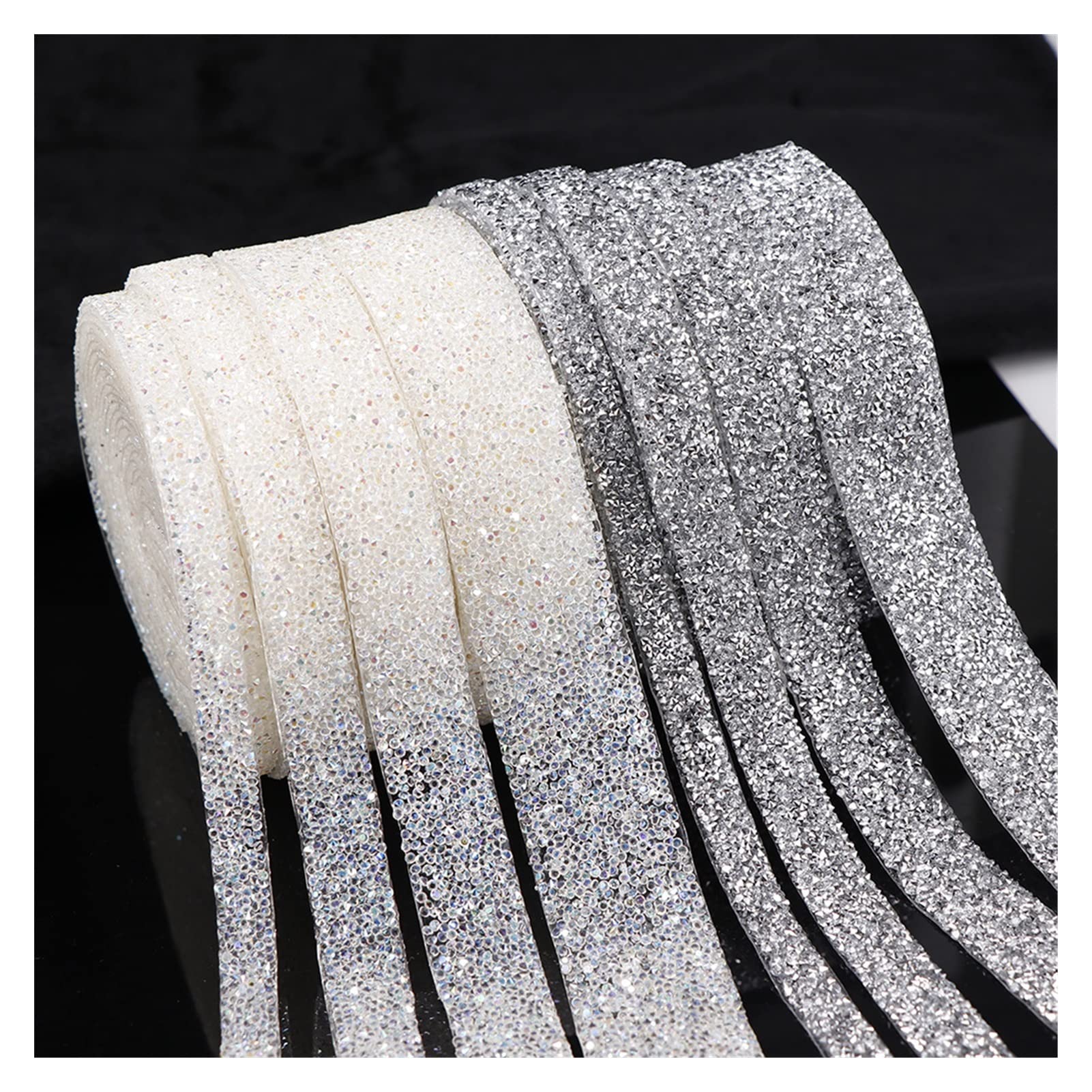 ACiyD Mehrzweck-3-Yards-Nähborte, Kristallmotiv, glänzendes Harz, Strassbandapplikationen für Kleider, Kleidung, Schuhe, 1/1,5/2/3 cm, zum Basteln von Geschenkverpackungen (Transparent Weiß 1,5 cm)