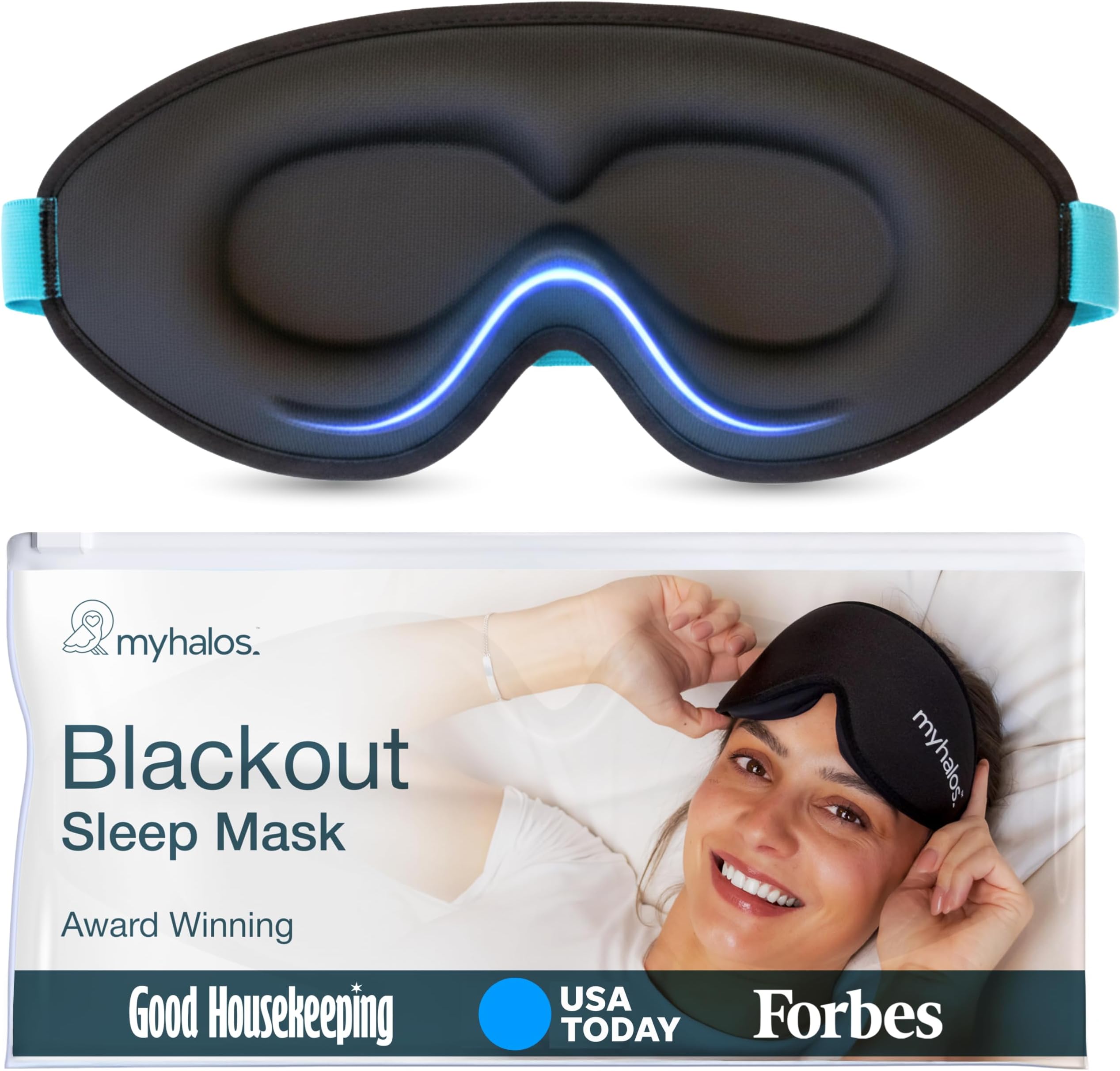 MyHalos Blackout Sleep Mask, Eye Mask for Sleeping, Zero Pressure, Travel