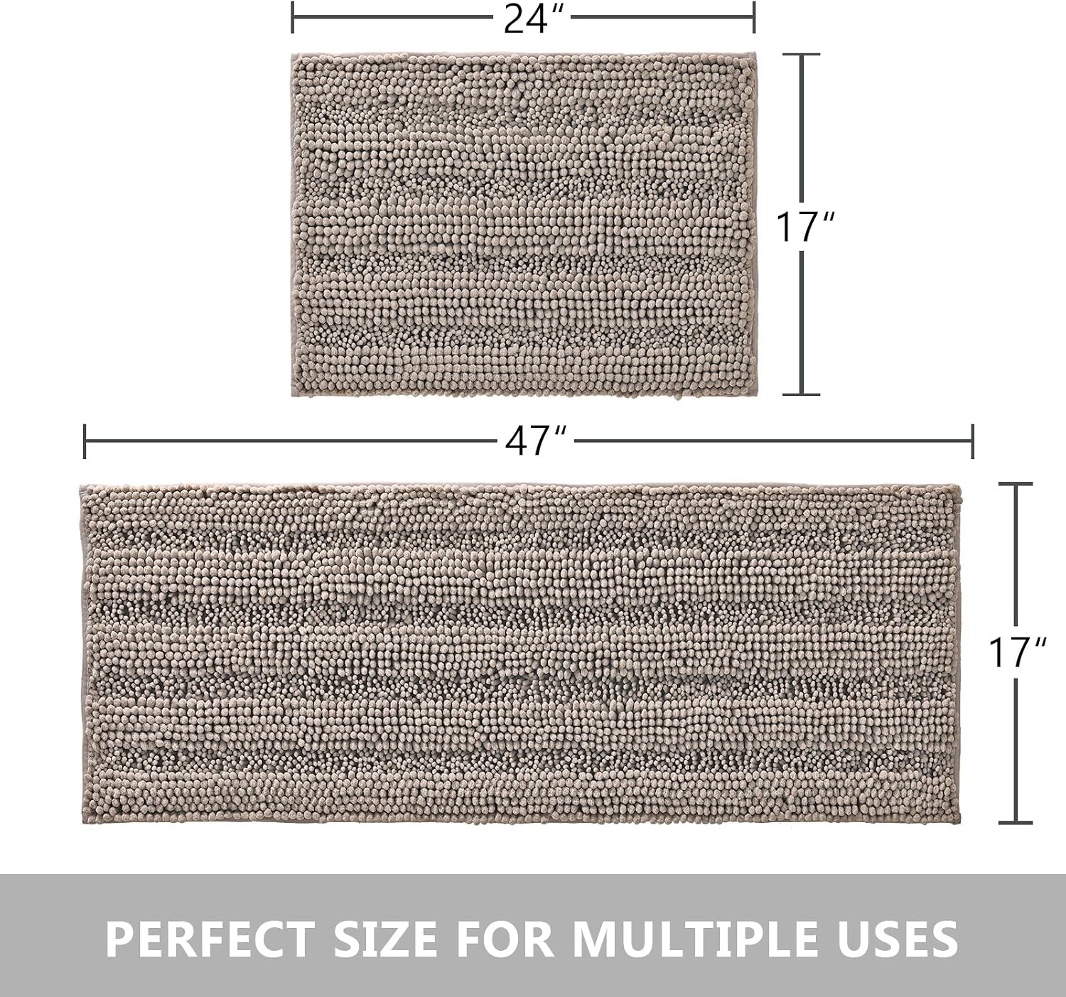 Ciicool Bathroom Rugs Sets 2 Piece Chenille Bathroom Mats Set Thick Bath Runner Rug Absorbent Bath Mats for Bathroom Non-Slip Machine Washable Bath Rug Set for Shower, 47x17 Plus 17x24 Taupe