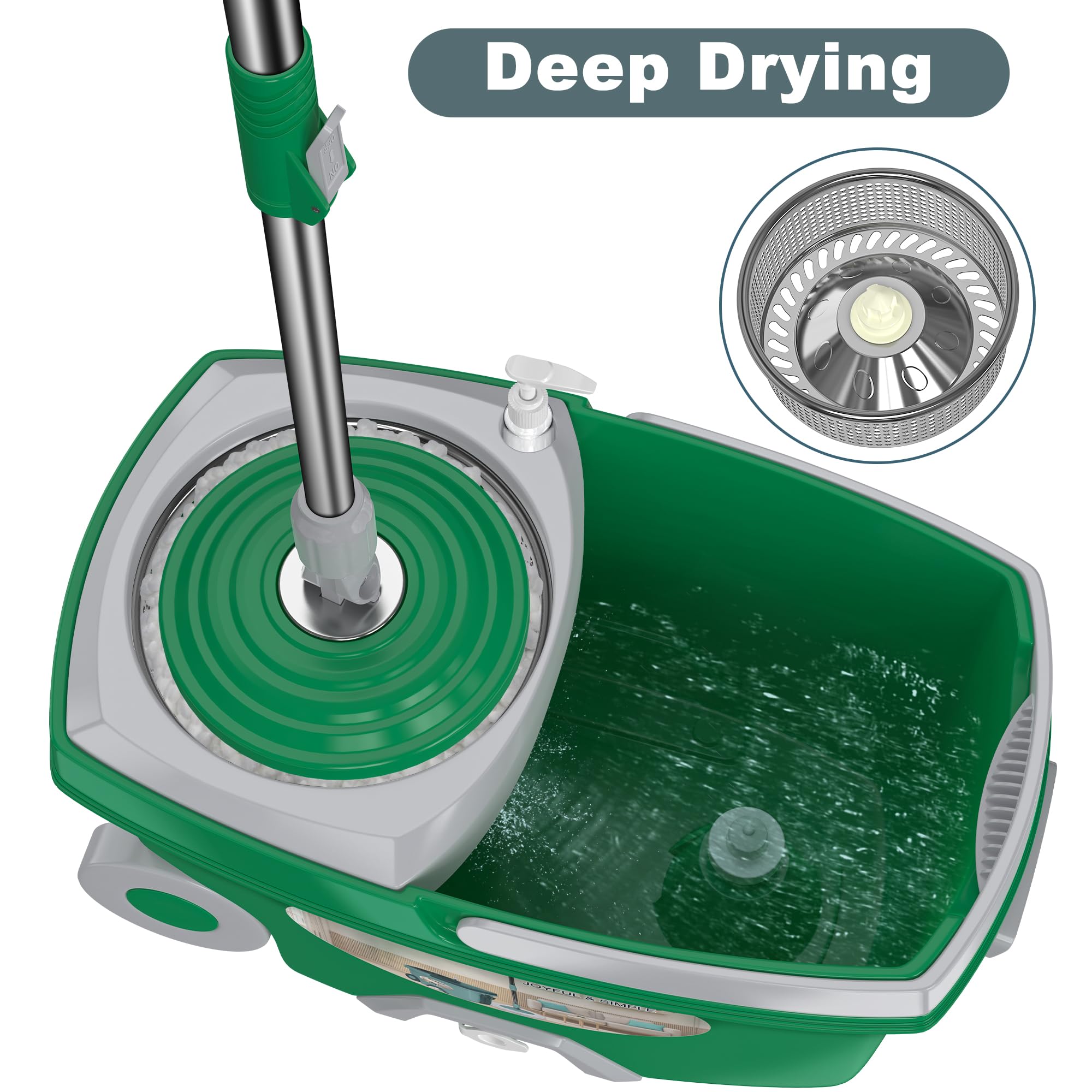Mopa giratoria de doble compartimento y cubo, fregona y cubo con juego de escurridor, fregona giratoria de 360° para limpieza de suelos con 6 cabezales de repuesto de microfibra, mango extendido de 61