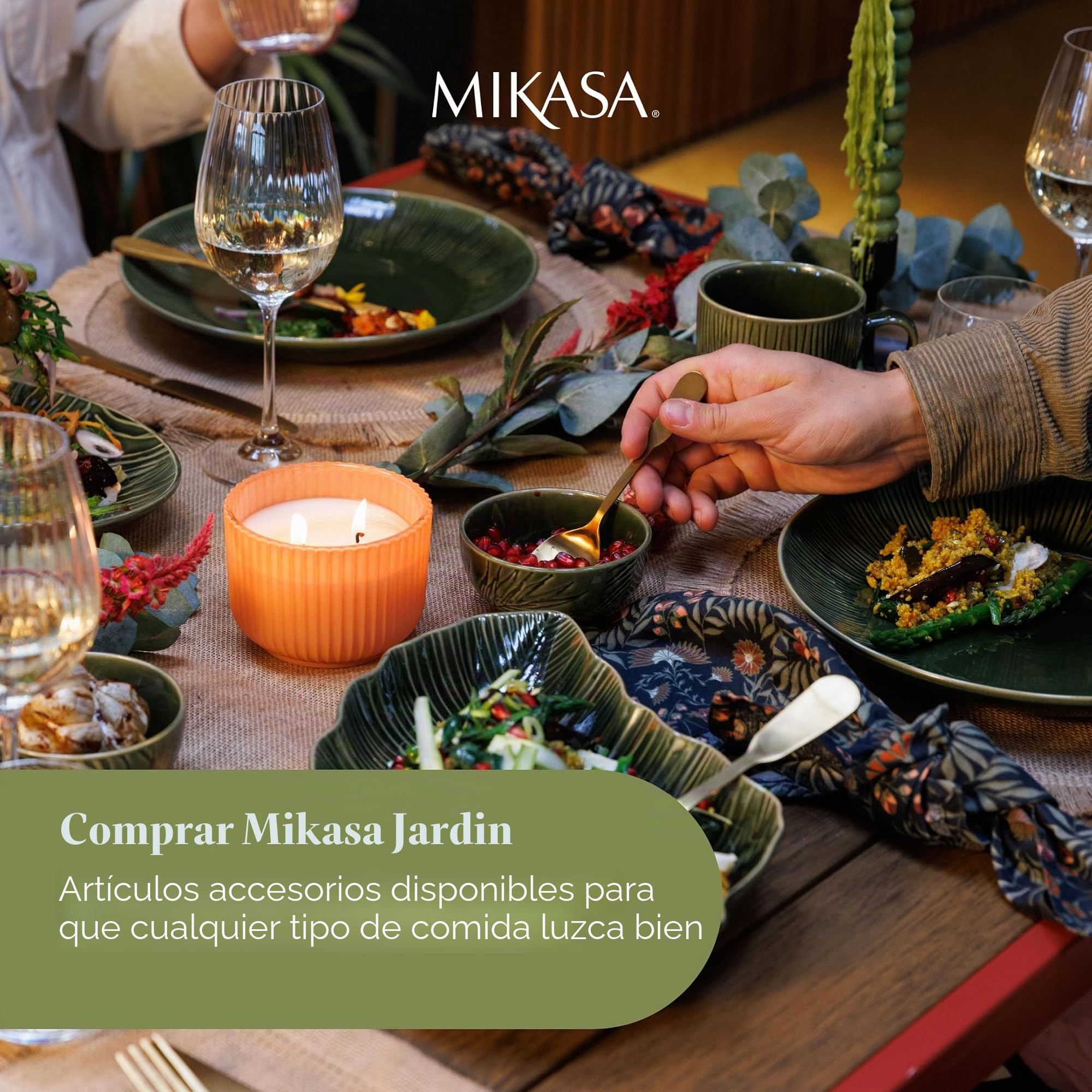 Mikasa Jardin - Plato redondo de gres verde para servir alimentos, 35 cm, plato grande para entrantes y antipasti, en caja de regalo y apto para lavavajillas