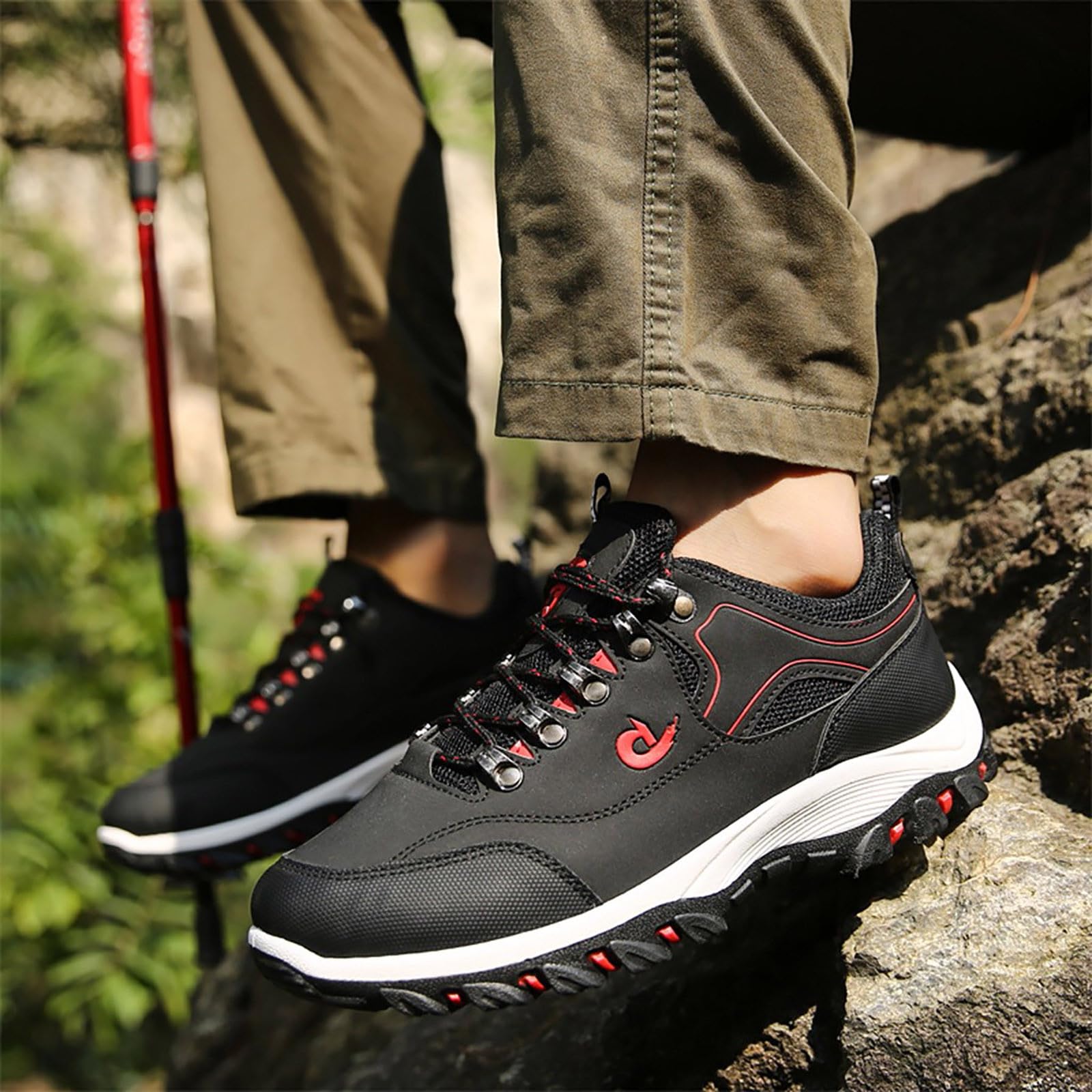 Chaussures de Randonnée Basses et Imperméables pour Hommes Chaussures Légères en Cuir à Lacets Sneakers de Outdoor Trekking Camping Walking Chaussures de Travail