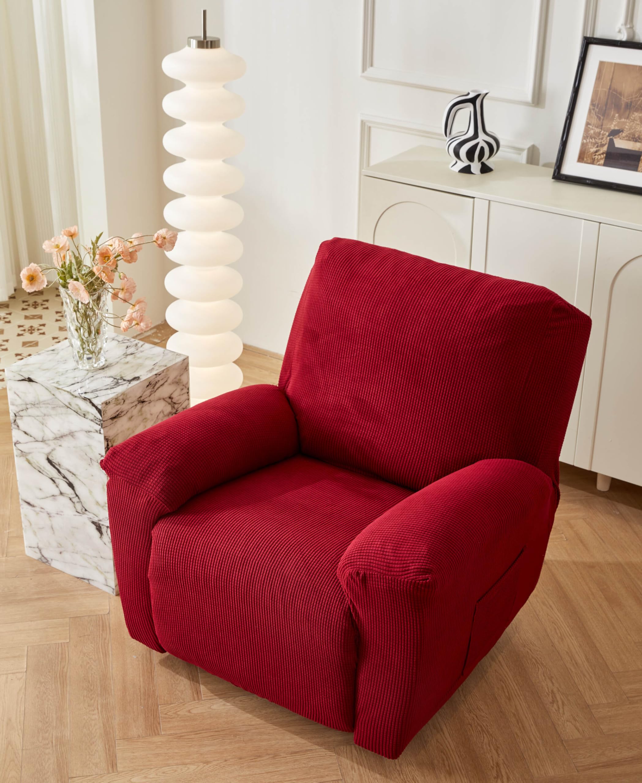 EBETA Jacquard Funda de sillón, Capuchas elásticas para sillón, Elástico Funda para sillón reclinable (Vino Tinto)