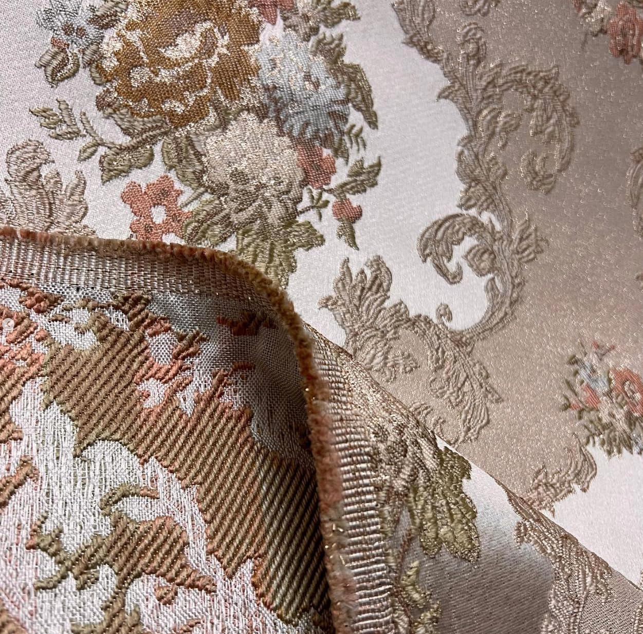 Luxurious Woven Jacquard Victorian Floral Damask Design Heavy Fabric for Upholstery Chair Window Treatment Craft - Renaissance Rococo - 54" Width - Fabric by The Yard (Peach)