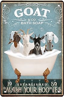 Funny Goat Bathroom Decor - Goat Lovers Accessory - Farm Themed Metal Wall Art Poster - 8x12 Inch