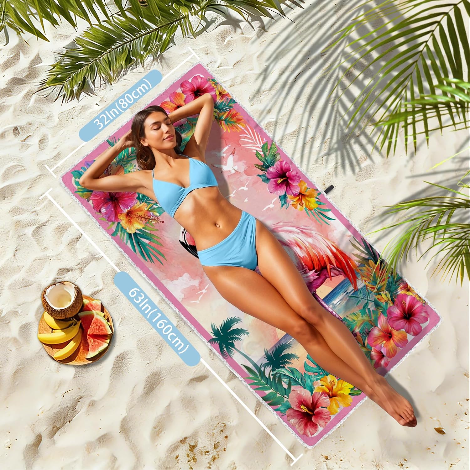 Pink Flamingo Microfiber Beach Towel Lightweight Towel for Women Pool Swim