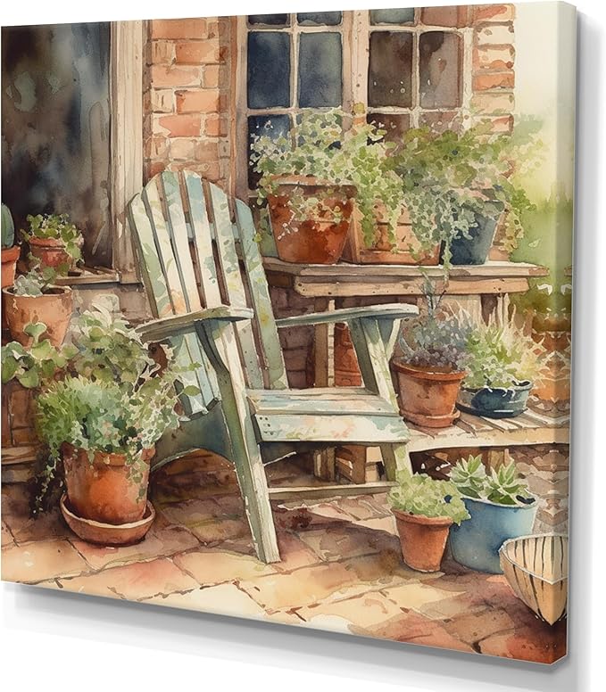 Chair Amongst a Green Oasis I, Landscape Cottage Wall art decor