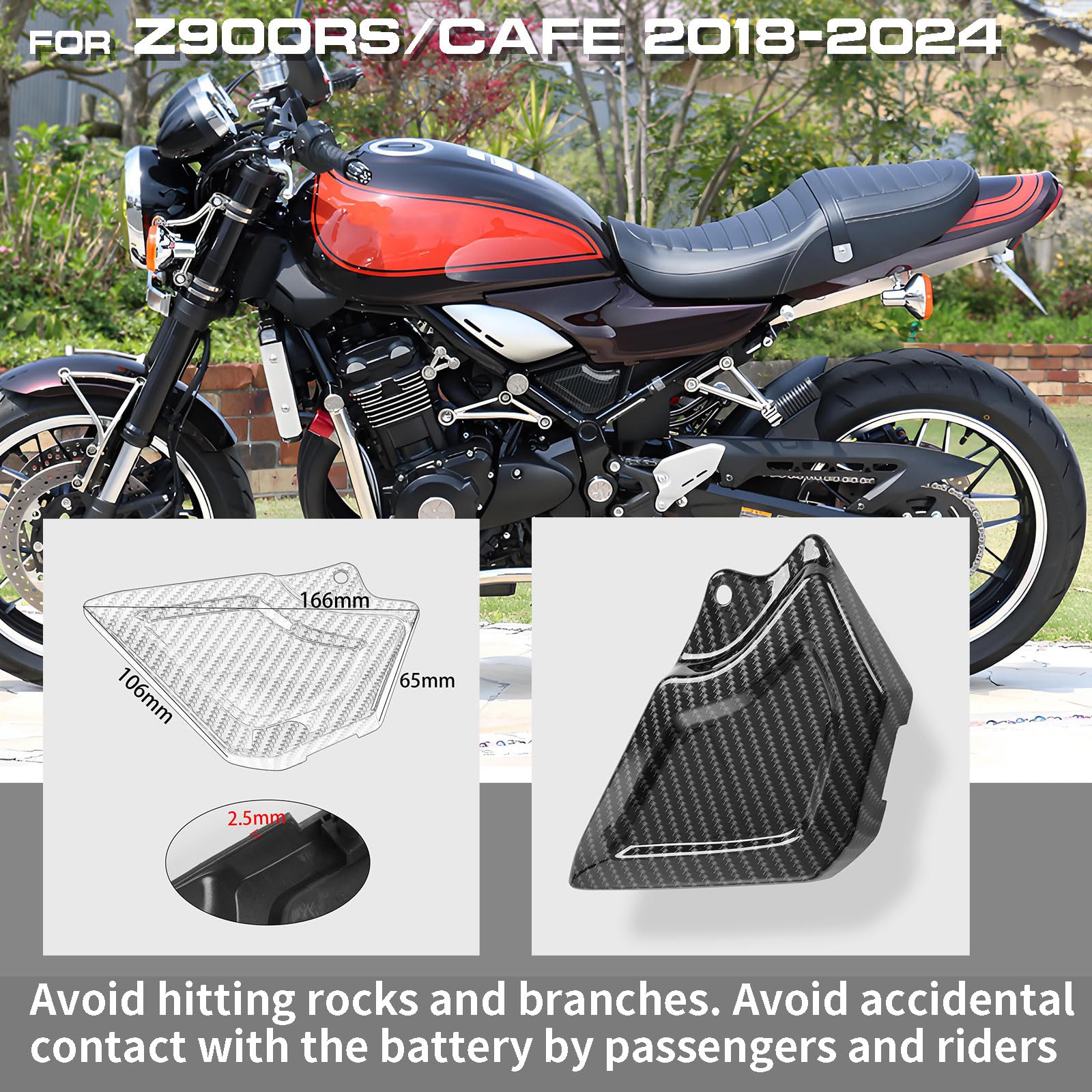 WOOGA Moto Accessoires Couvercle de Rabat du Cadre Supérieur et du Panneau Latéral Central fits for KA&WA&SA&KI Z900RS/CAFE Z 900RS Z-900-RS Accessoires 2018-2024