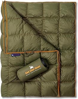 Get Out Gear Down Camping Blanket - Outdoor Lightweight Packable 650 Fill Power Down Blanket Compact Waterproof and Warm Backpacking Quilt for Camping Hiking Travel Hammock