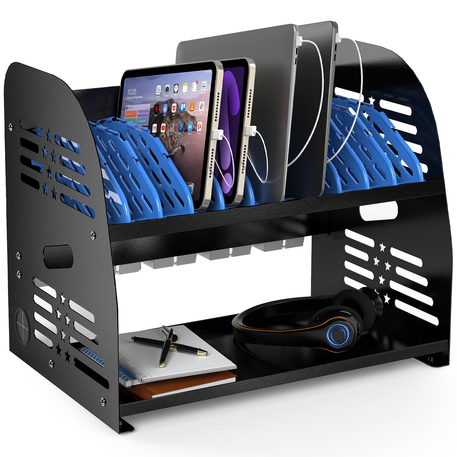 10-Device Open Charging Station for Chromebooks Tablets with 10 AC