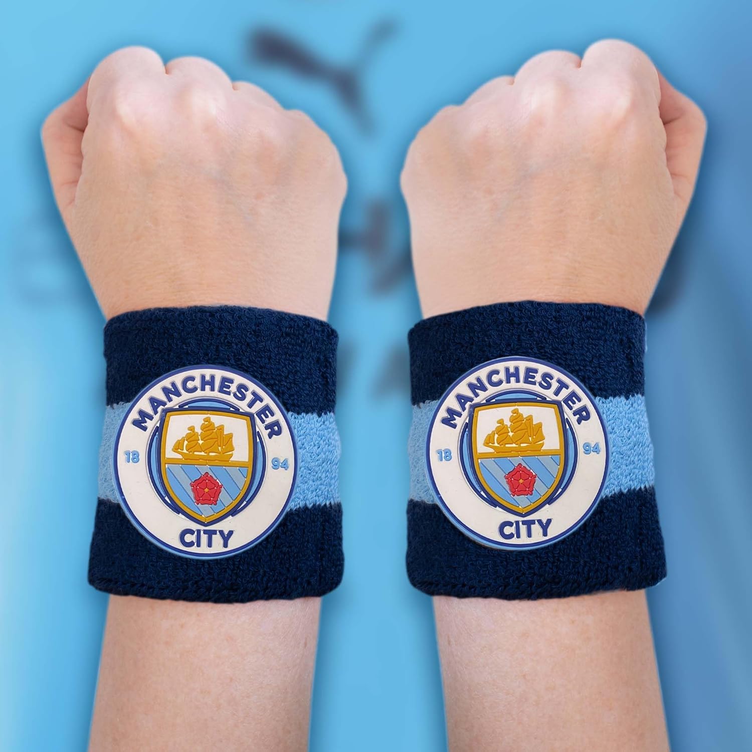 Man City wristband: Hy-Pro ly Licensed Manchester City F.C. Cotton Wristband| , 2 Pack, Sweatband, Kids, Adult, Unisex,…