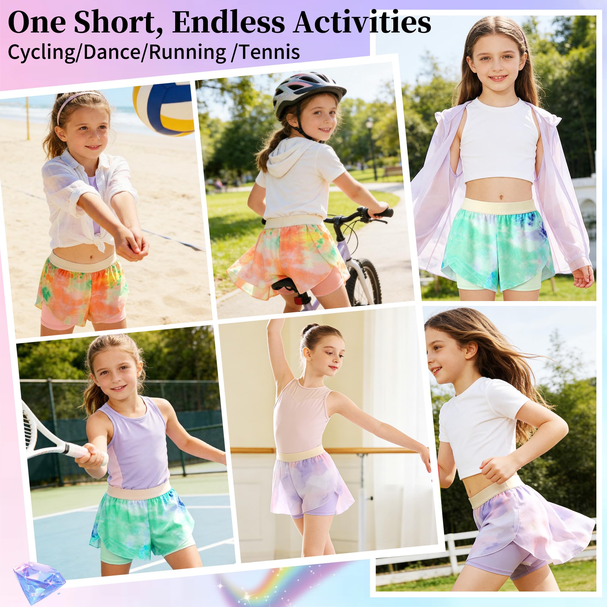 Pantalones Cortos de Ciclismo para Niñas, 2 en 1 Secado Rápido Deportivos Pantalón con Falda y Forro Cintura Elástica Transpirables Tenis Baile y Carrera Shorts para Niños 5-13 Años