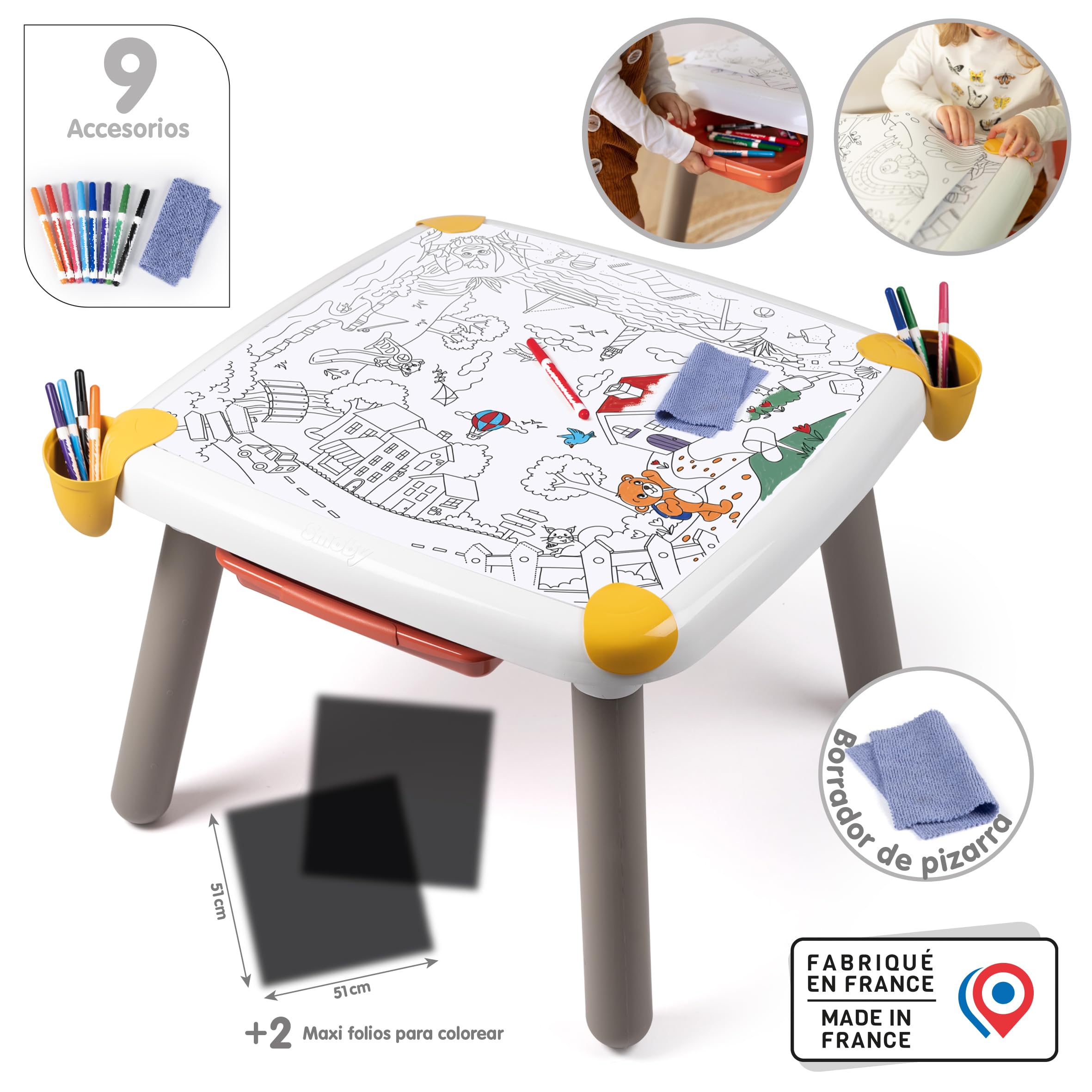 Smoby Mesa Creativa con Accesorios. Juego Educativo artístico de Dibujo borrable. A Partir de 3 años (7600420400)