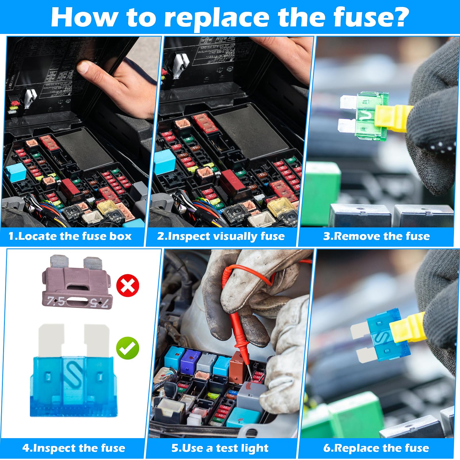 Kit De 300 Fusibles Auto – Assortiment Tailles Moyennes Et Petites (2A à 25A) Avec Extracteur