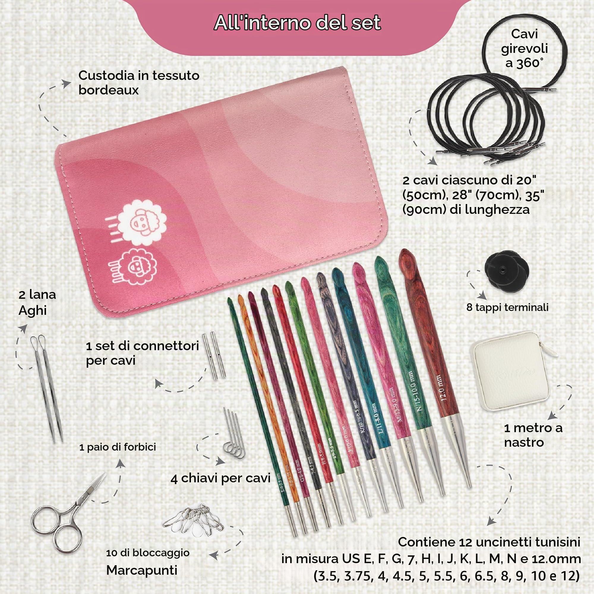 KnitPro Set di uncinetti Dreamz - Uncinetti afgani tunisini intercambiabili con 12 estremità singole, comodi manici colorati per principianti, professionisti e set regalo
