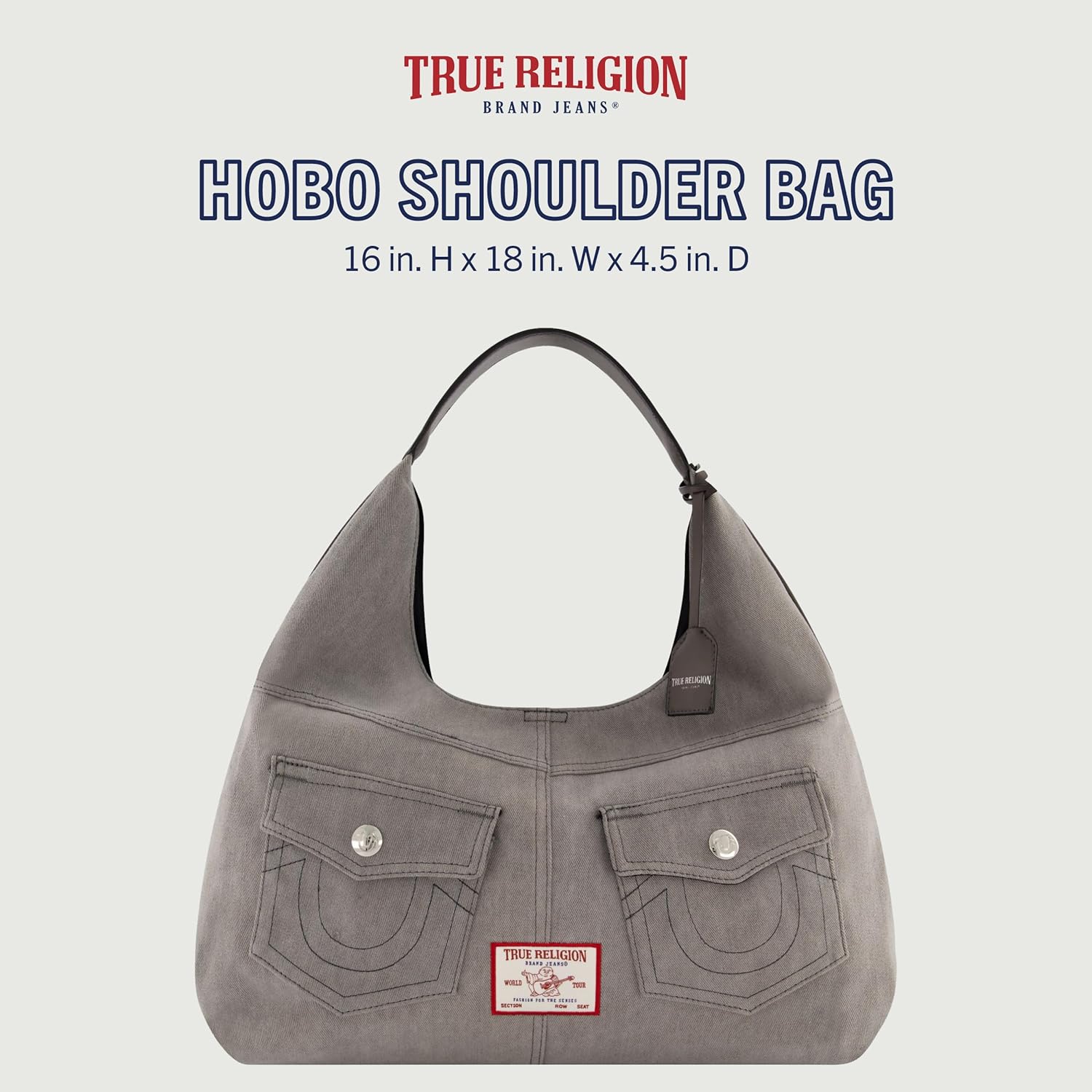 True Religion Women's Shoulder Bag Purse, Large Hobo Handbag with Front Pockets - Image 2