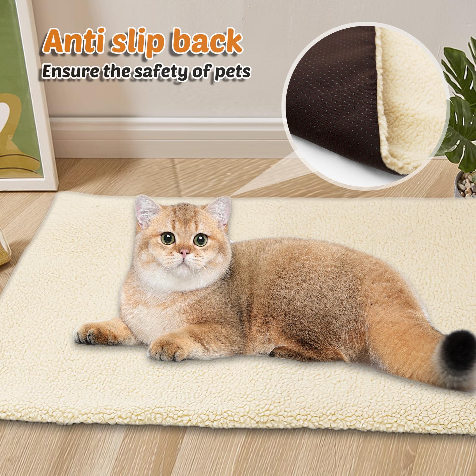 SPORWAY Manta térmica autocalentable para gatos y perros, 60 x 45 cm, manta térmica lavable (blanco)
