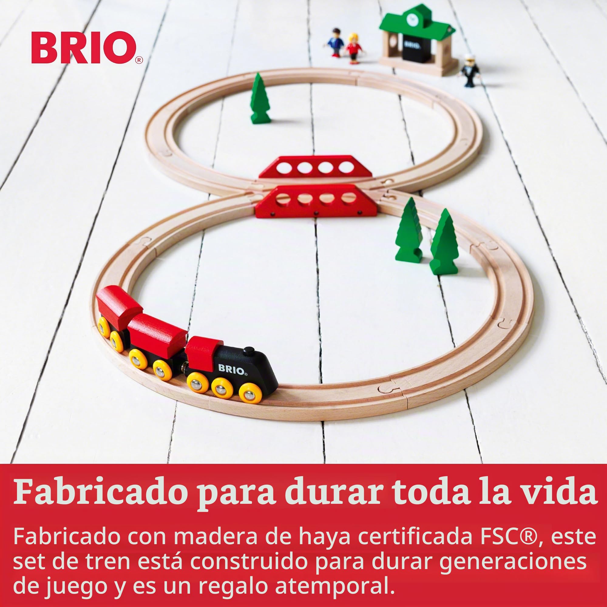 BRIO - Set Circuito de Tren clásico en Forma de 8 (33028) | Circuito de tren de madera clásico en forma, para niños a partir de 24 meses, como juguete de madera, en una sesión de juego.