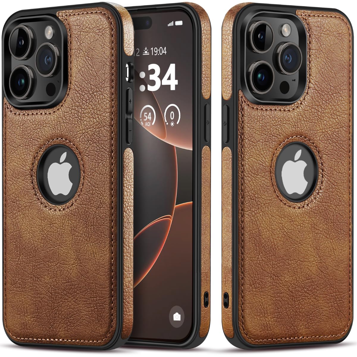 Razstorm Unique Design Luxury Leather Business Phone Case for iPhone 15 Pro Anti-Slip Scratch Resistant Ultra Slim Protective Case (2023,6.1”) (Brown)