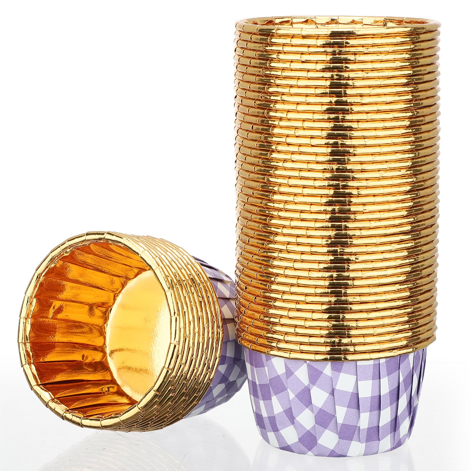 EUSOAR Aluminum Cupcake Liners, 50pcs 3.5oz Foil Baking Cups Purple White