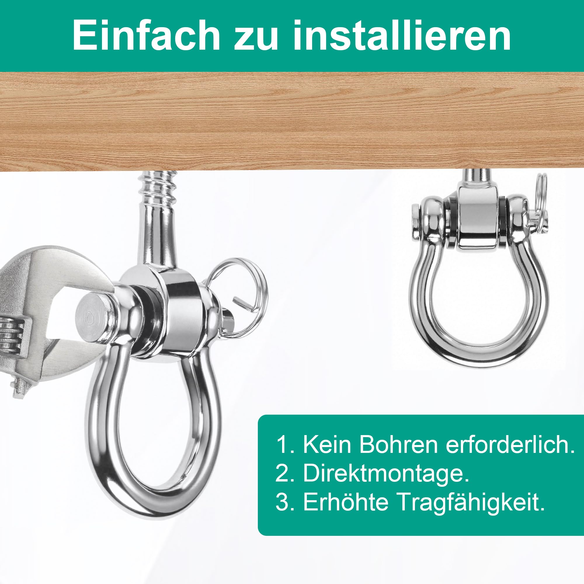 Lot De 2 Crochets De Balançoire à 180° En Acier Inoxydable SUS304 Capacite De 800 Kg Pour Aire De Jeux Yoga Hamac Corde Sac De Sable Sac De Frappe Porche 91463348