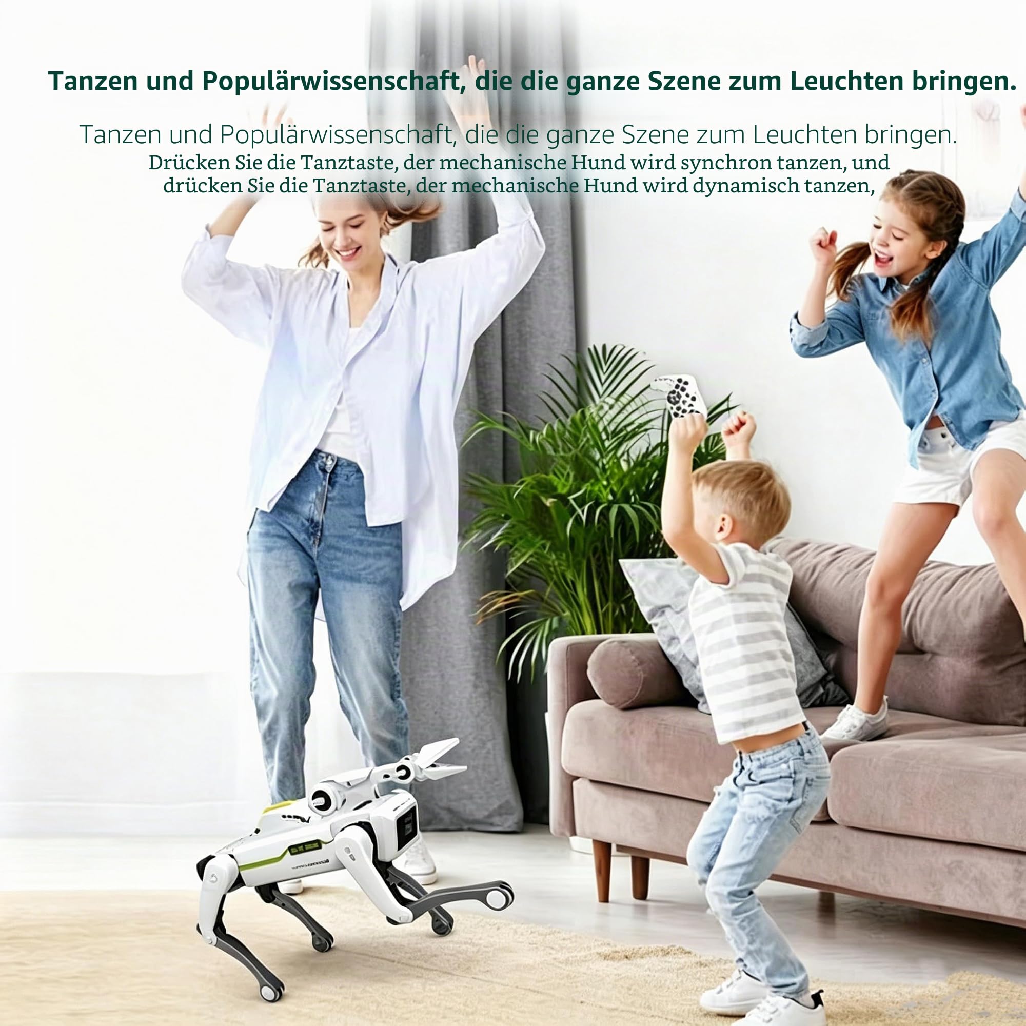 X-Verse 8008 RC Roboter Hund, Sprach und Interagieren mit Langarm Clip, Programmierbarer Tanz Musik Roboterhund, Geschenke für Geburtstage und Weihnachten