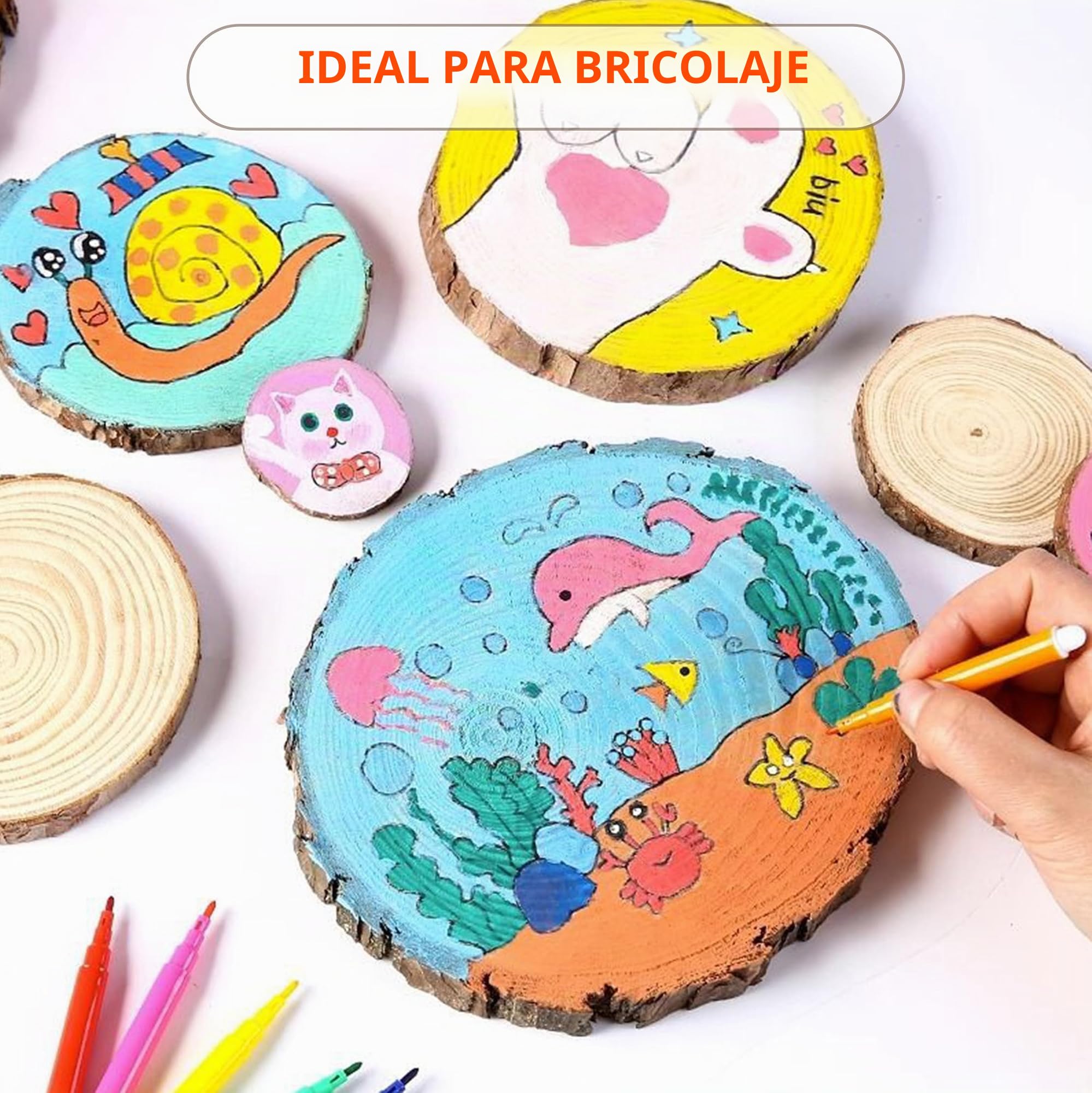 APACALI 100 discos de madera, 5-6 cm, sin agujero, para manualidades, bodas y decoraciones